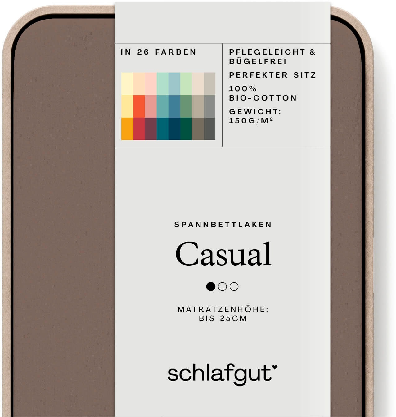 Schlafgut Spannbettlaken »CASUAL u.a. in Gr. 90x200, 140x200 oder 180x200 cm, 100% Baumwolle« Bettlaken für Matratzen bis 25 cm Höhe, zuverlässig, langlebig, weich