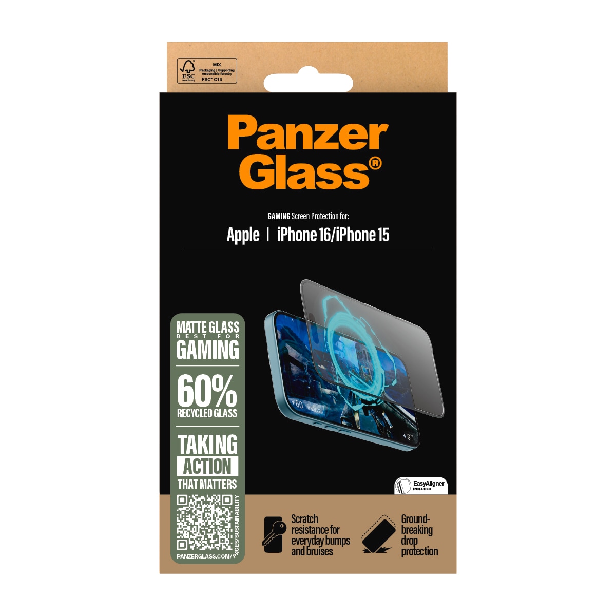 PanzerGlass Displayschutzglas »Gaming Screen Protection«, für Apple iPhone 16-Apple iPhone 15, Displayschutzfolie, Schutzfolie, Bildschirmschutz, kratz- & stoßfest