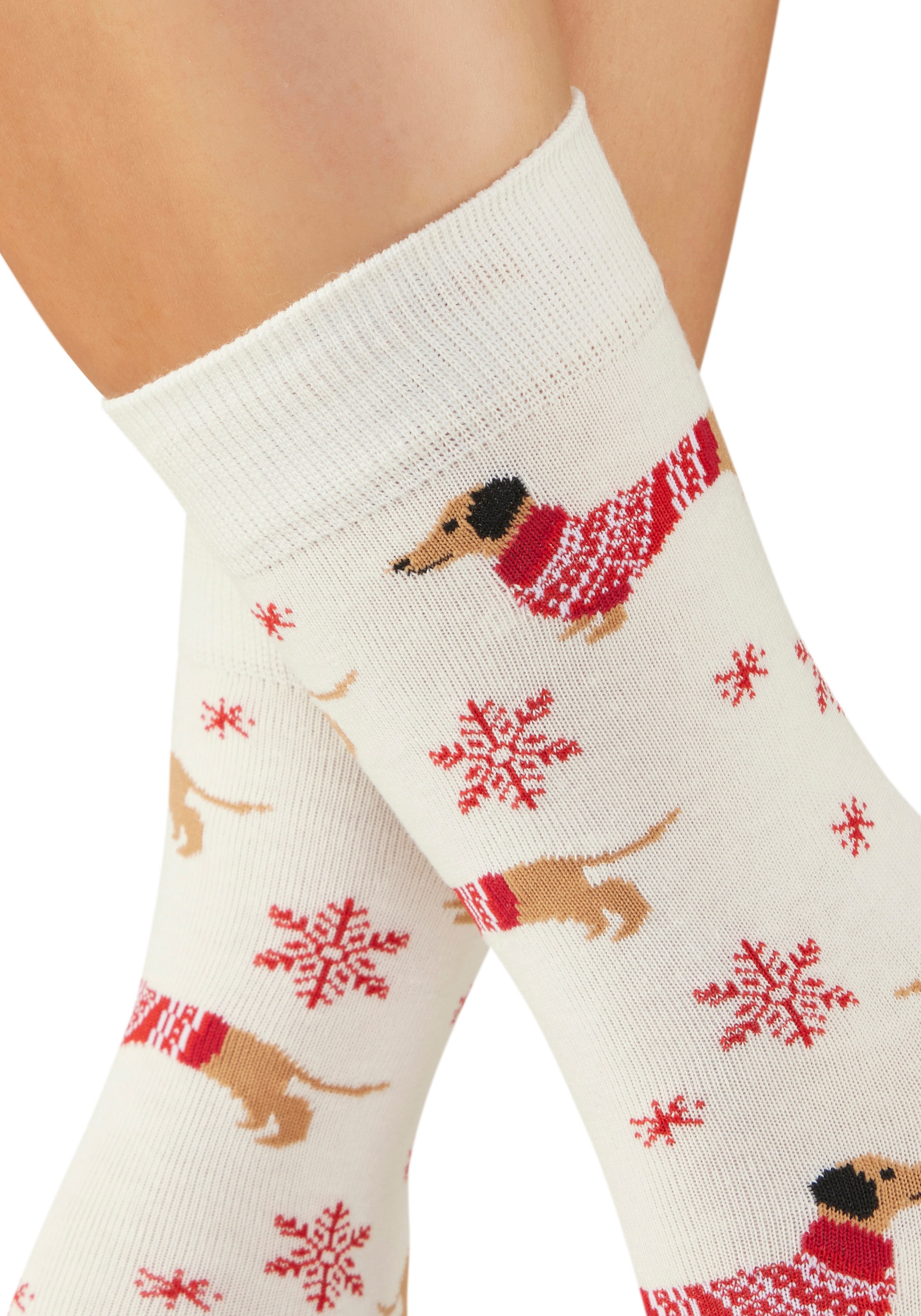 LASCANA Socken, (Packung, 3 Paar), mit weihnachtlichem Dackelmotiv