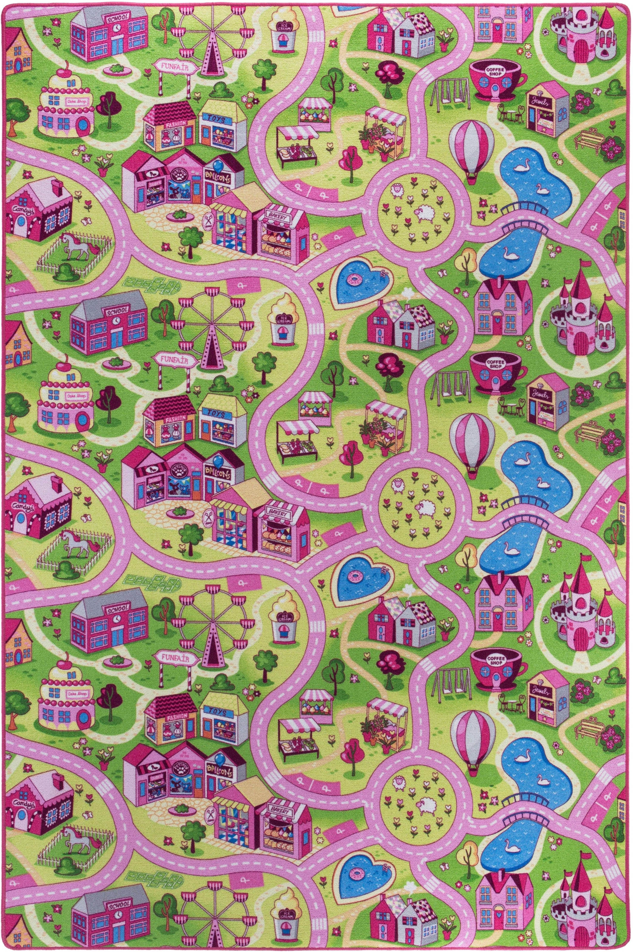 Andiamo Kinderteppich »Big City/Sweet Village«, rechteckig, Straßen-Spiel-Teppich, für Mädchen & Jungen, Kinderzimmer