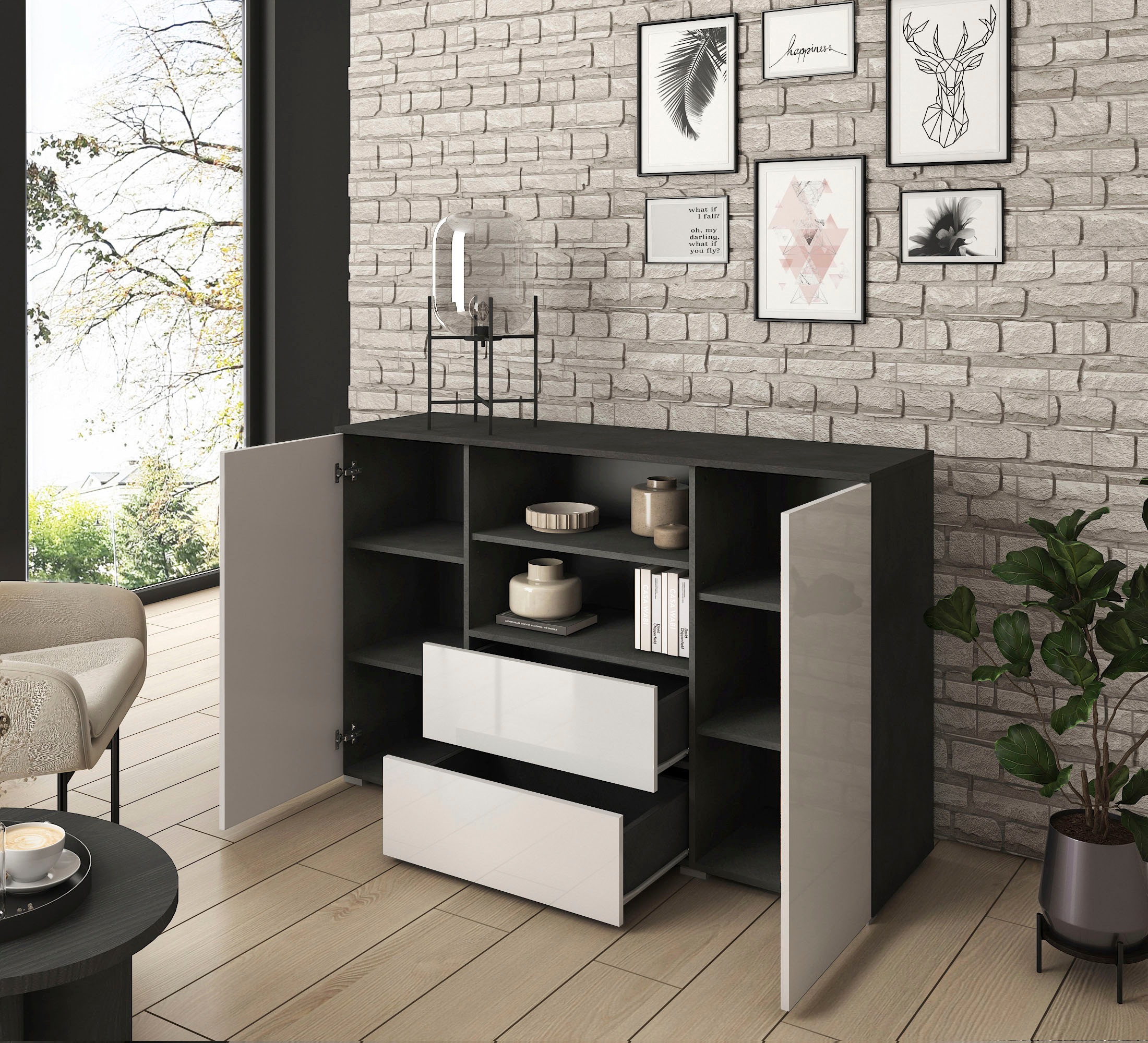 INOSIGN Sideboard »PARIS«, (1 St.), Moderne 140cm breite grifflose Kommode, vielseitig einsetzbar