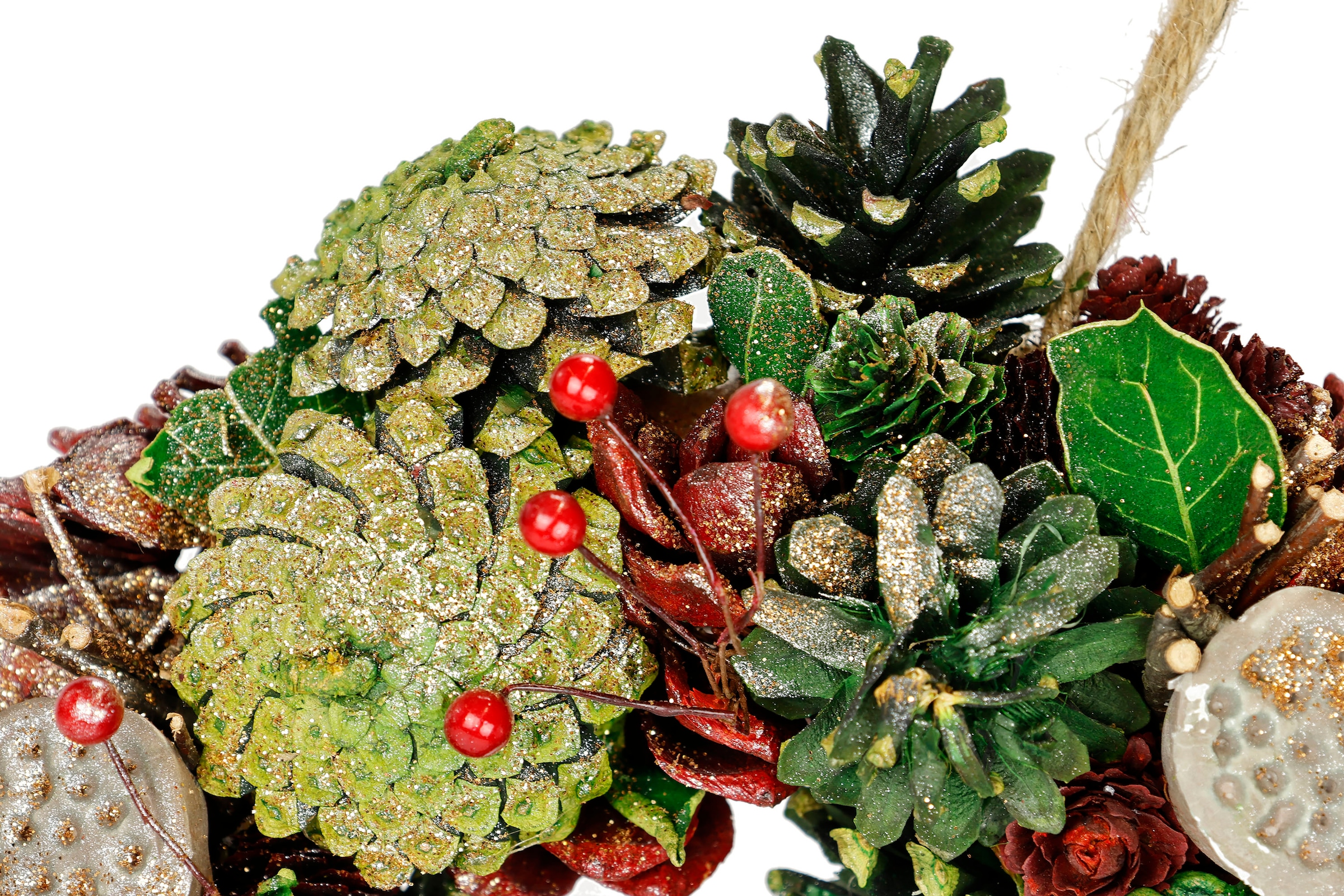 I.GE.A. Kunstkranz »Natur-Kranz mit echten Zapfen Lotus Perlen Beeren«, Türkranz Tischkranz Adventsdeko Adventskranz Weihnachtsdeko