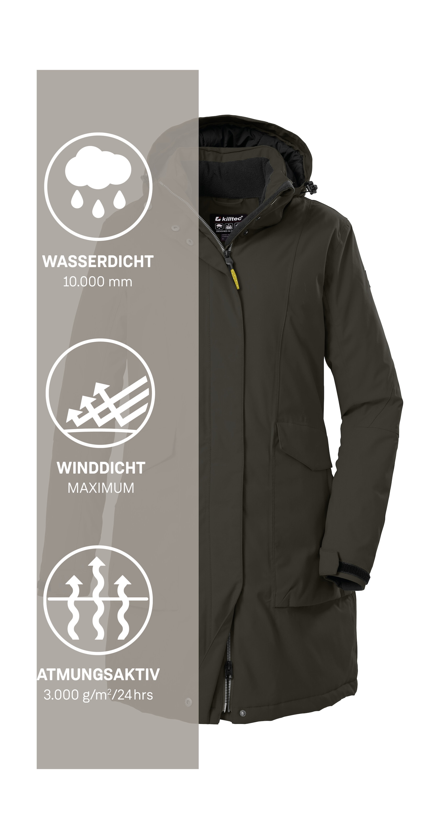 Killtec Parka »Damen Funktionsparka« Wasserdichter, atmungsaktiver Damenparka mit abnehmbarer Kapuze