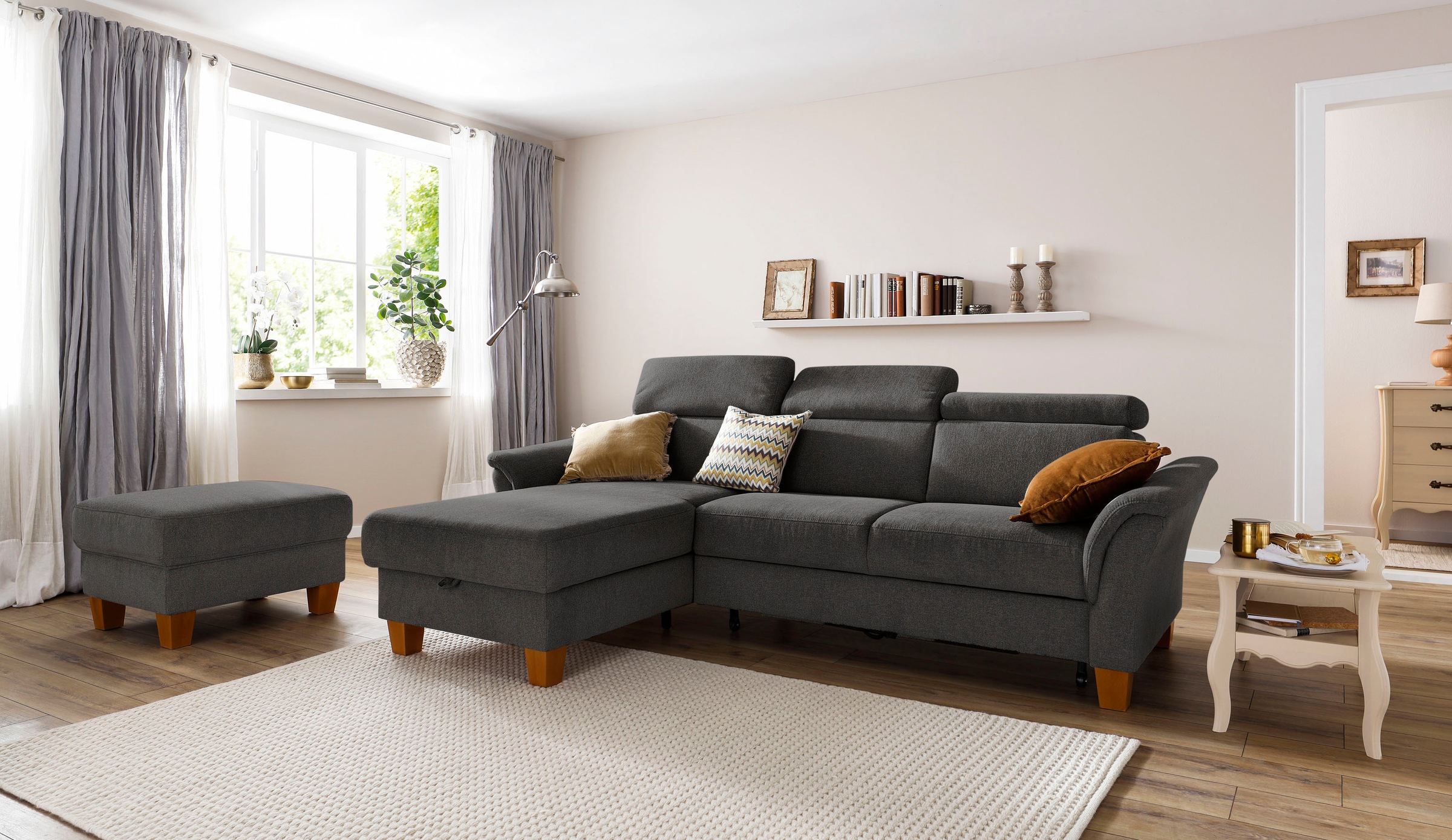 Home affaire Ecksofa »Conville L-Form«, Federkern, wahlweise mit Bettfunktion und Bettkasten bzw. Stauraum