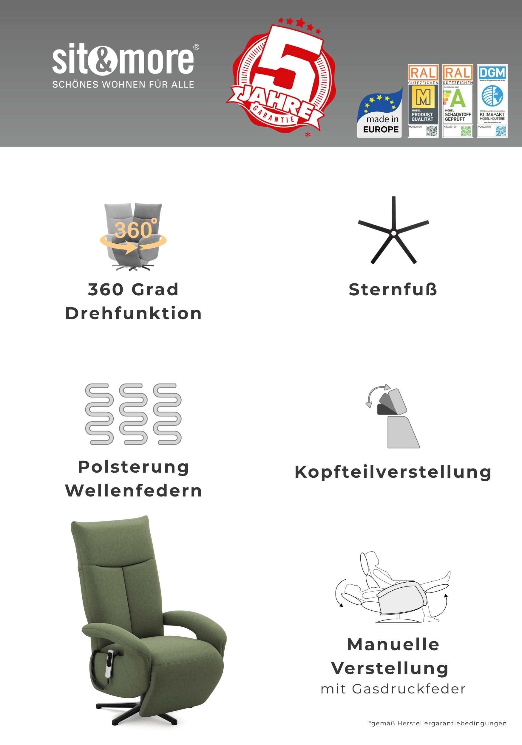 sit&more TV-Sessel »Tycoon mit Kopfteilverstellung und 360° Drehfunktion« wahlweise manuell oder elektrischer Funktion, auch mit Akku (kabellos)