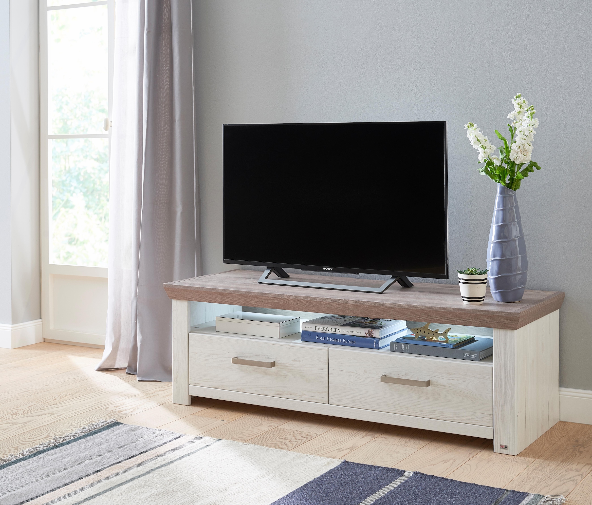 set one by Musterring Lowboard »York« Typ 31, mit 2 Schubkästen, Beleuchtung optional, Breite 140 cm