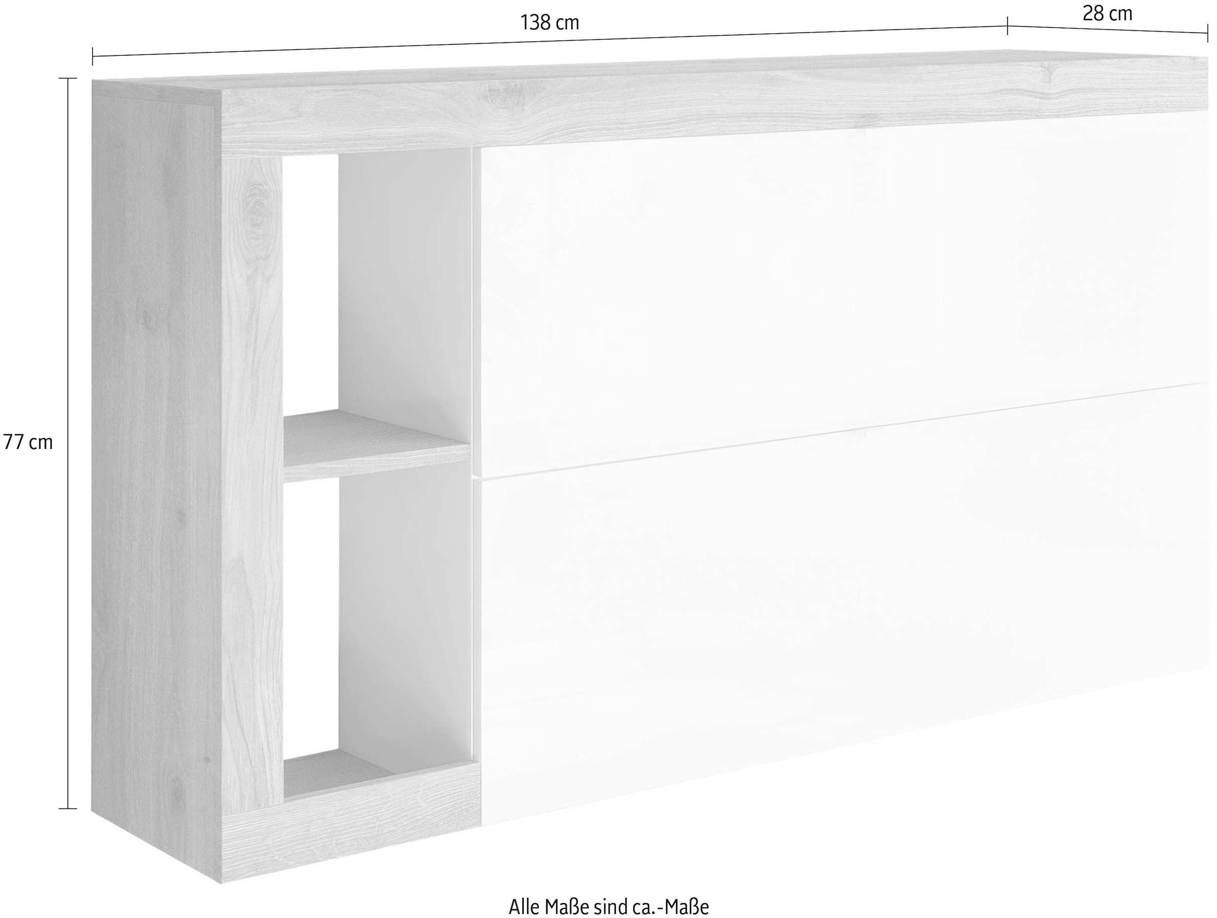 INOSIGN Schuhschrank »HAMBURG Breite 138 cm, Schuhkipper, 2 Klappen, hängend o. stehend,«, Schuhkommode schmal, dekorativer Rahmen- 2 Ablagefächer, Metallgriffe