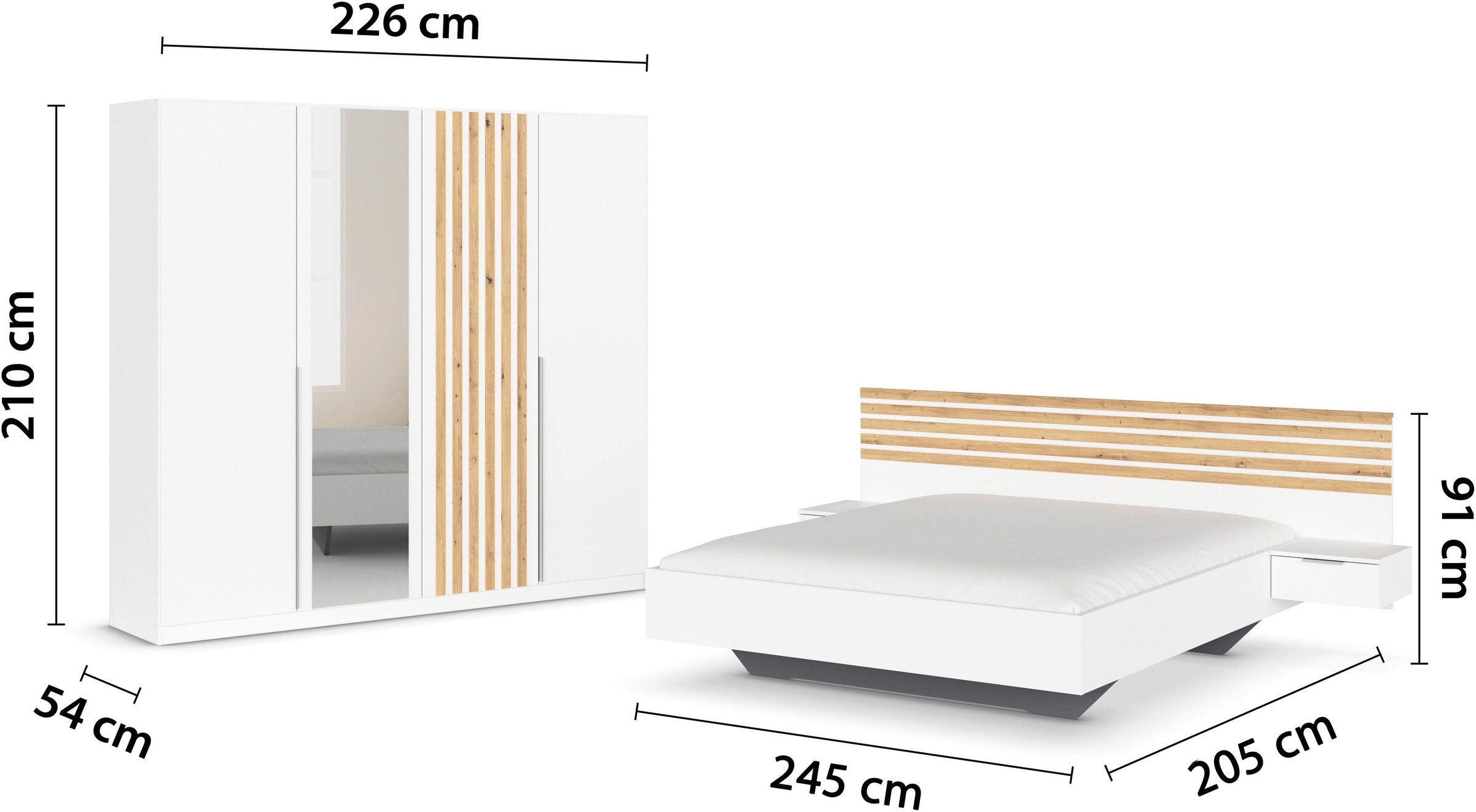 rauch Schlafzimmer-Set »Komplettzimmer Komplett Set Schrank 226 cm Bett 160/180 cm LAMELLA« Set, 3 verschiedene Ausstattungen, inkl. SOFT-CLOSE, 4 tlg. tlg.