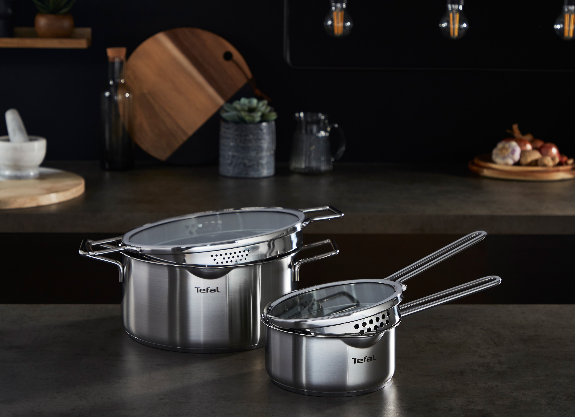 Tefal Topf-Set »Jamie Oliver Ingenio G6, Topfset Induktion mit Pfannen«, Edelstahl, (Set, 6 tlg., Bratpfanne 28 cm, Kasserollen 16/20 cm, Schmorpfanne 24 cm, 3 Deckel), Thermo-Signal, für alle Herdarten geeignet, L9769932