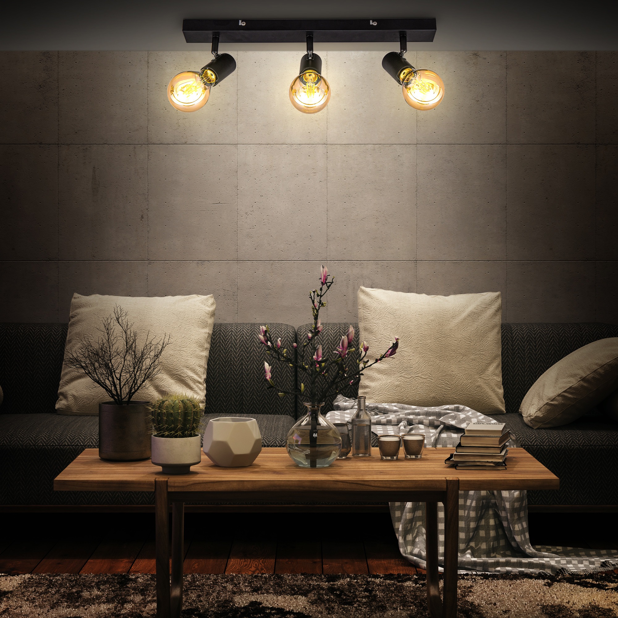 B.K.Licht Deckenspots, 3 flammig, Leuchtmittel E27 | ohne Leuchtmittel, schwenkbare vintage Deckenleuchte, 3-flammig, retro, Landhausstil