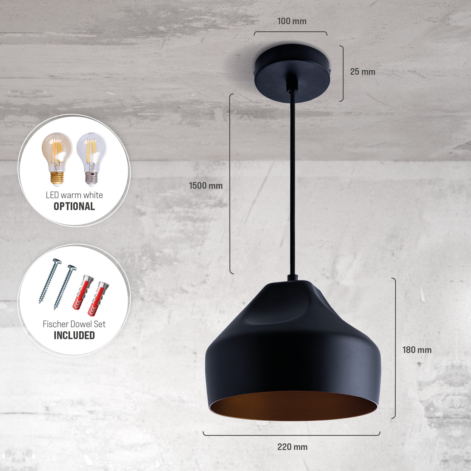 Paco Home Pendelleuchte »HURLEY U« E27 Hängelampe Esszimmer Küchenlampe Hängend Esstischlampe Innen Gold