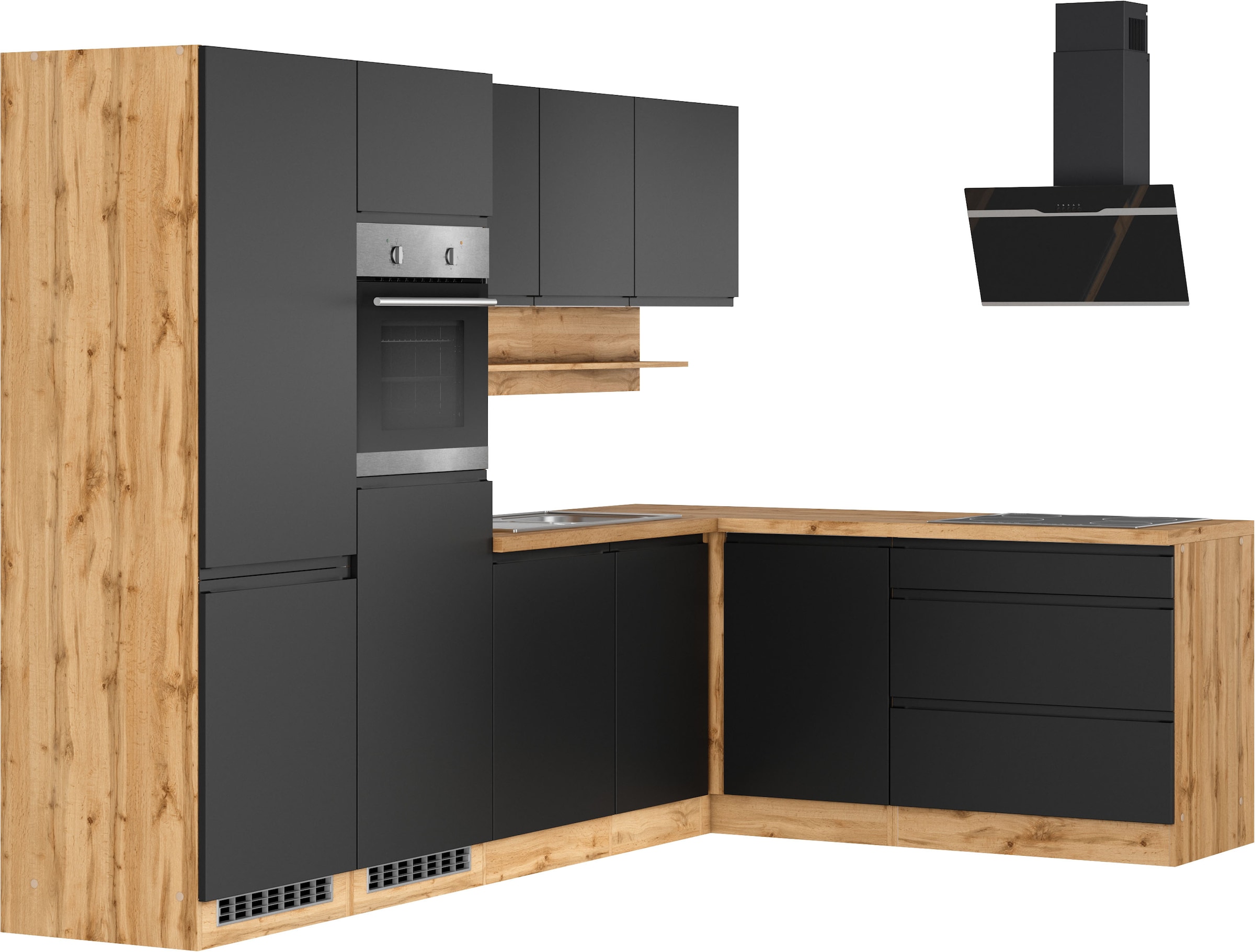 KOCHSTATION Winkelküche »KS-Virginia,neu in verbesserter Ausführung« Arbeitsplatte 38 mm stark, Stauraum, Softclose,  Stellbreite 290/180 cm, Soft-Close, ohne E-Geräte