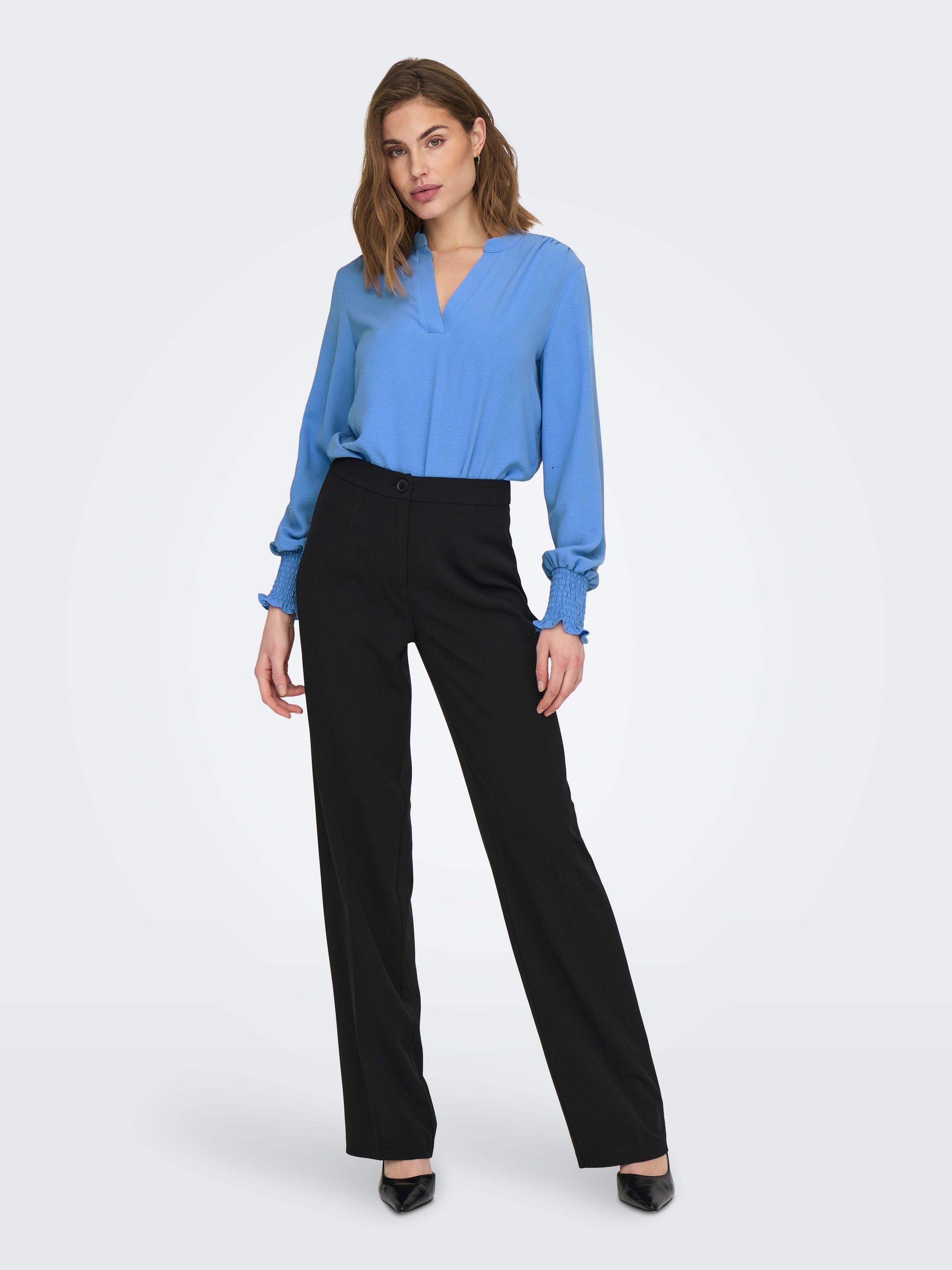 ONLY Blusenshirt »ONLMETTE V-NECK LS SMOCK TOP NOOS WVN« Kunstfaser, regular fit