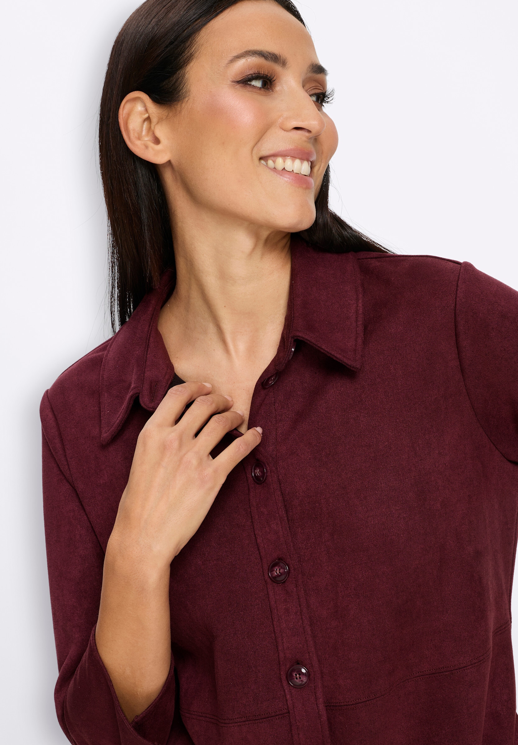 heine Hemdblusenkleid »Velourslederimitat-Kleid Lederimitatkleid mit Hemdkragen«