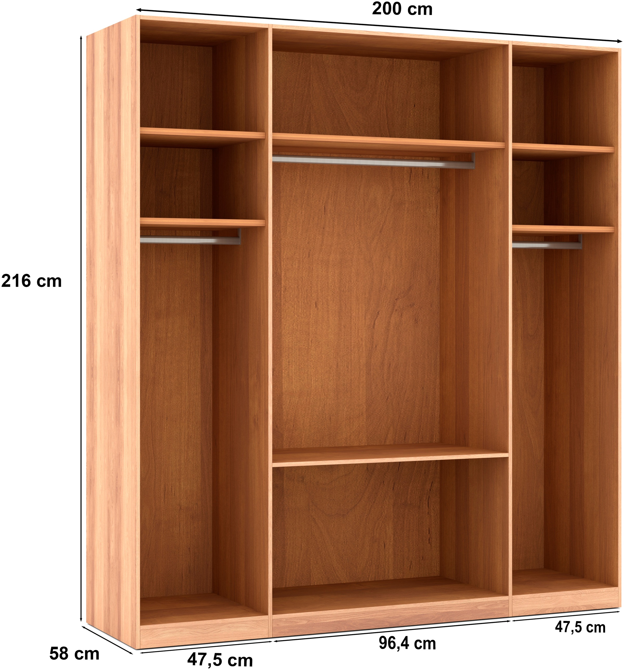 Musterring Drehtürenschrank »Sorrent, Kleiderschrank, teilmassiv Eiche«, (mit Türdämpfern, mit Schubladen, extra Böden, MADE IN GERMANY), Türen in Eiche massiv und als Parsol-Bronze-Spiegel, mit Schubkästen