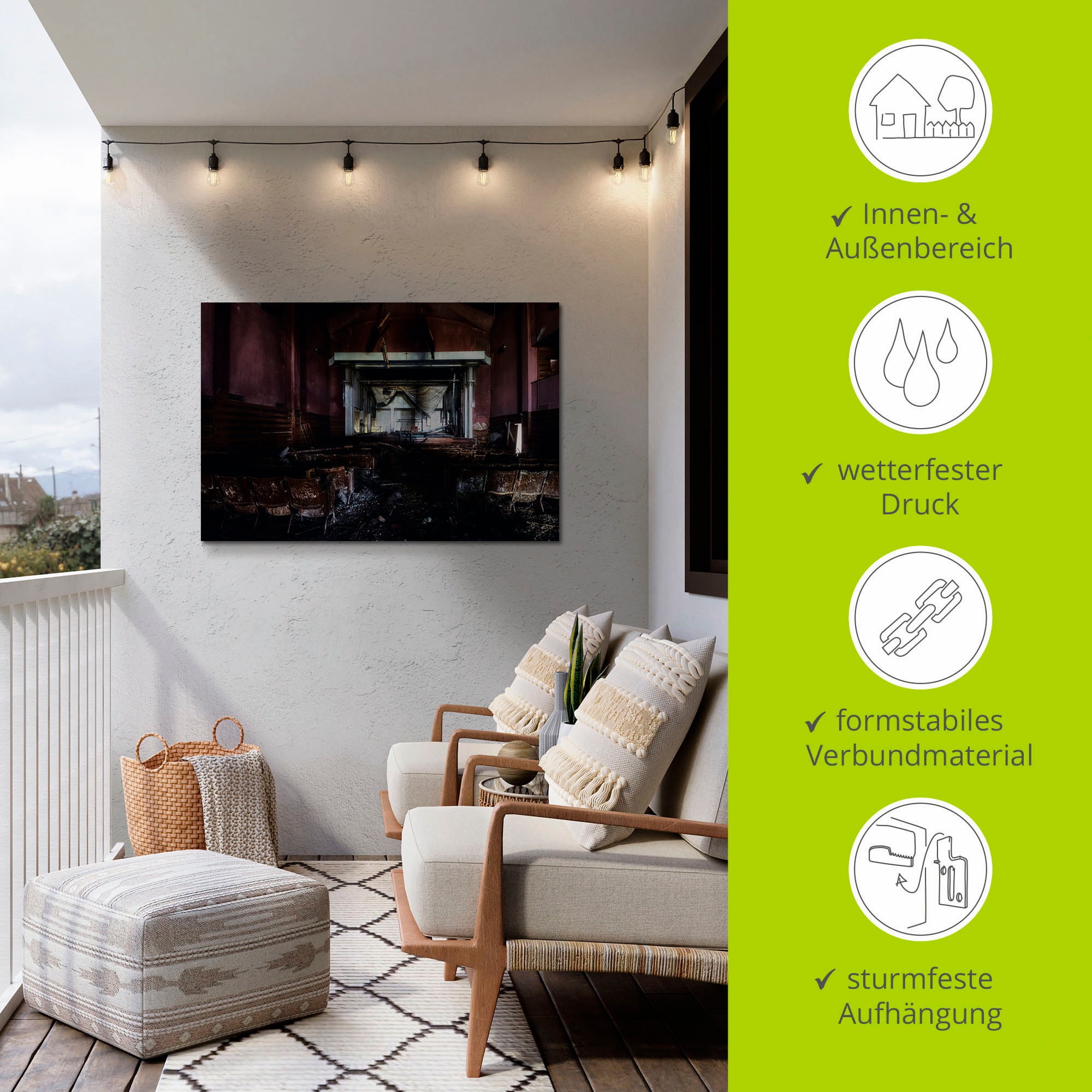 Artland Alu-Dibond-Druck »Lost Place - Kino - verlassene Orte« Gebäude 1 Stk. tlg. für Innen- und Außenbereich geeignet, Outdoorbild