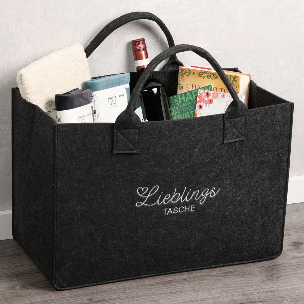 KESPER® Henkeltasche »Aufbewahrungstaschen „Lieblingstasche“ im 2-er Set, in Filz-Optik« 2 verschiedene Farben, 100% Polyester, 50x25x34 cm