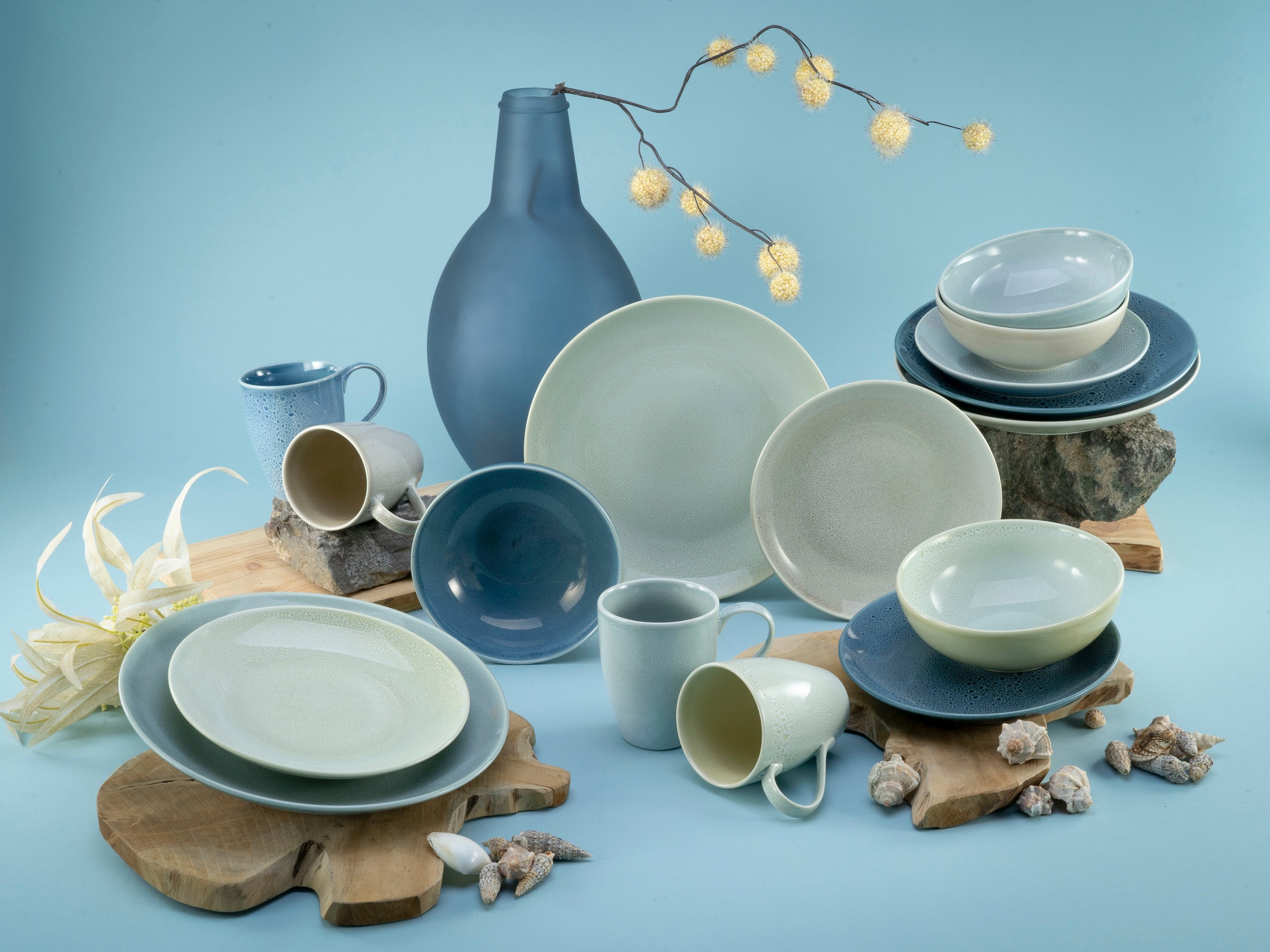 CreaTable Kombiservice »Geschirr-Set Reactive«, (Set, 16 tlg., Kaffeeservice und Tafelservice im Set, für 4 Personen), Service, Jedes Stück ist ein Unikat, 16 Teile, für 4 Personen