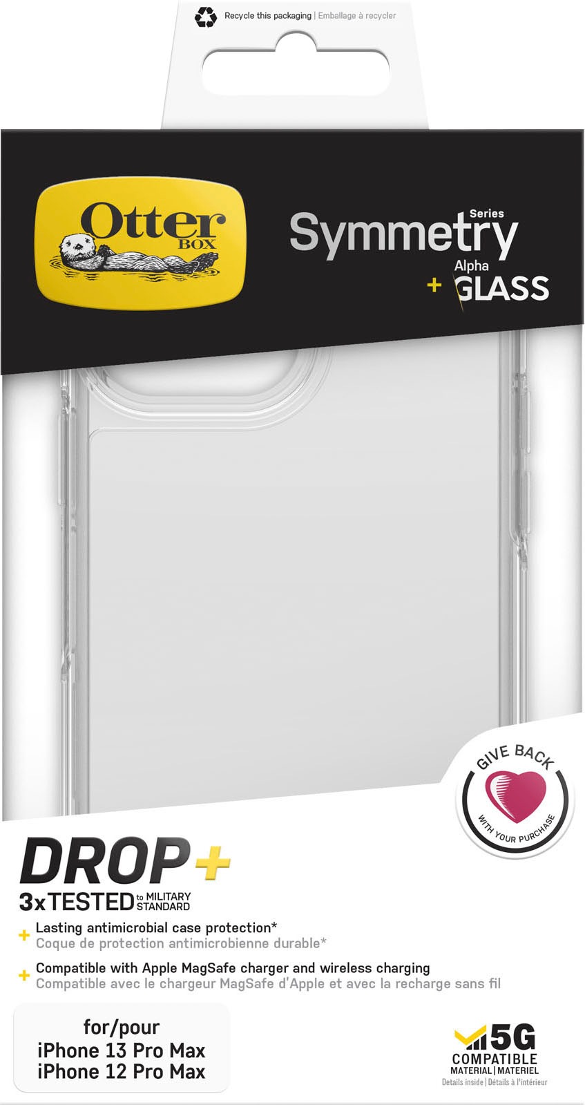 Otterbox Handyhülle »Symmetry Clear + Alpha Glass Anti-Microbial Series für Apple iPhone 13 Pro Max, transparent«
