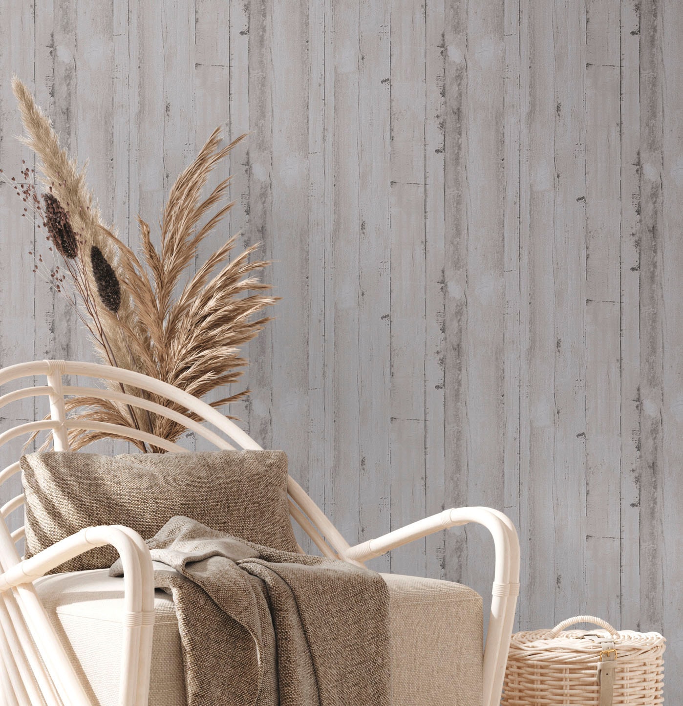 A.S. Création »Natural Living Holztapete« gemustert | matt | neutral leicht strukturiert PVC-Frei, skandinavische Tapeten, Wohnzimmer
