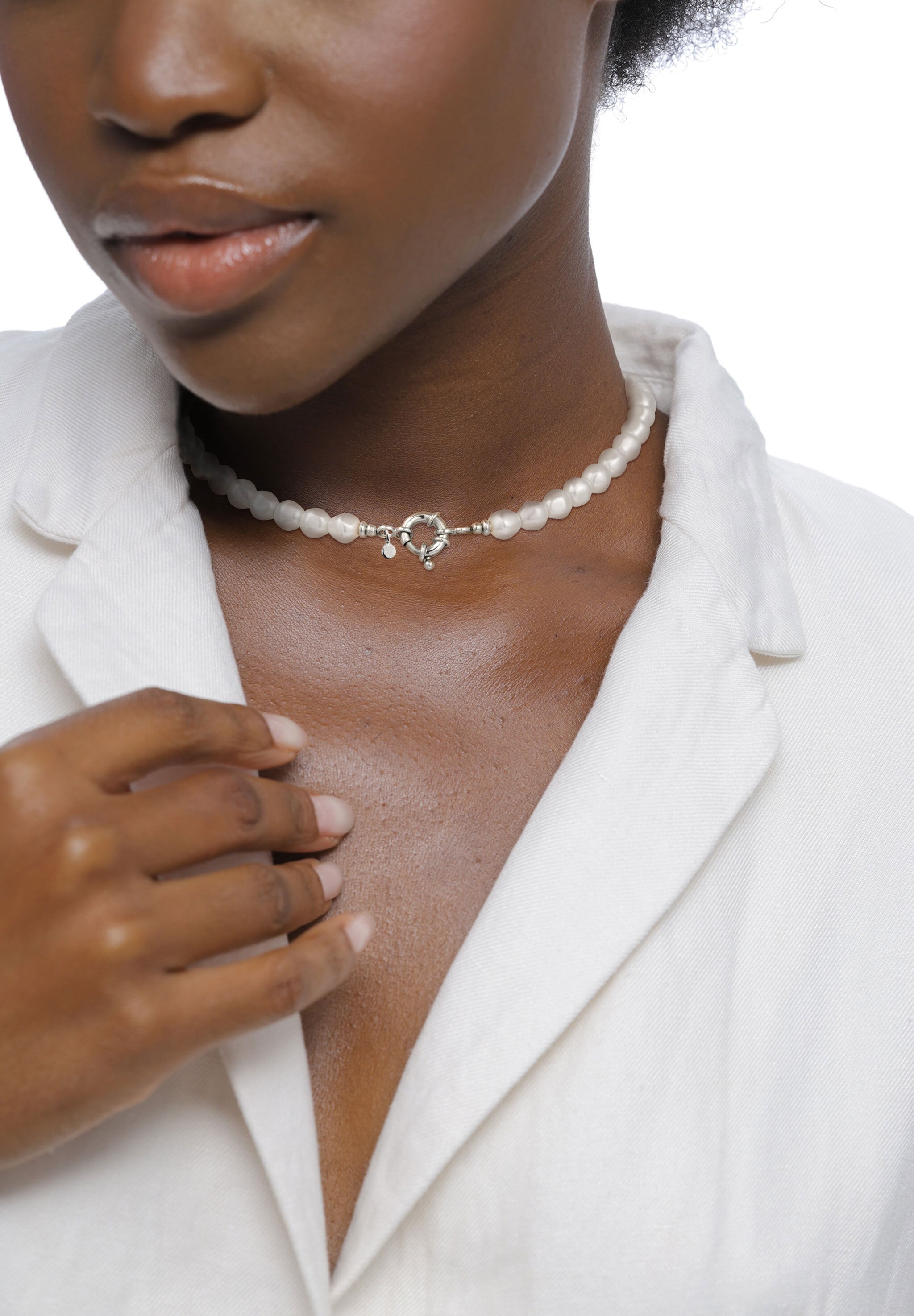 Elli Silberkette »Halskette Synthetische Barock Perle Weiß 925 Sterling Silber«