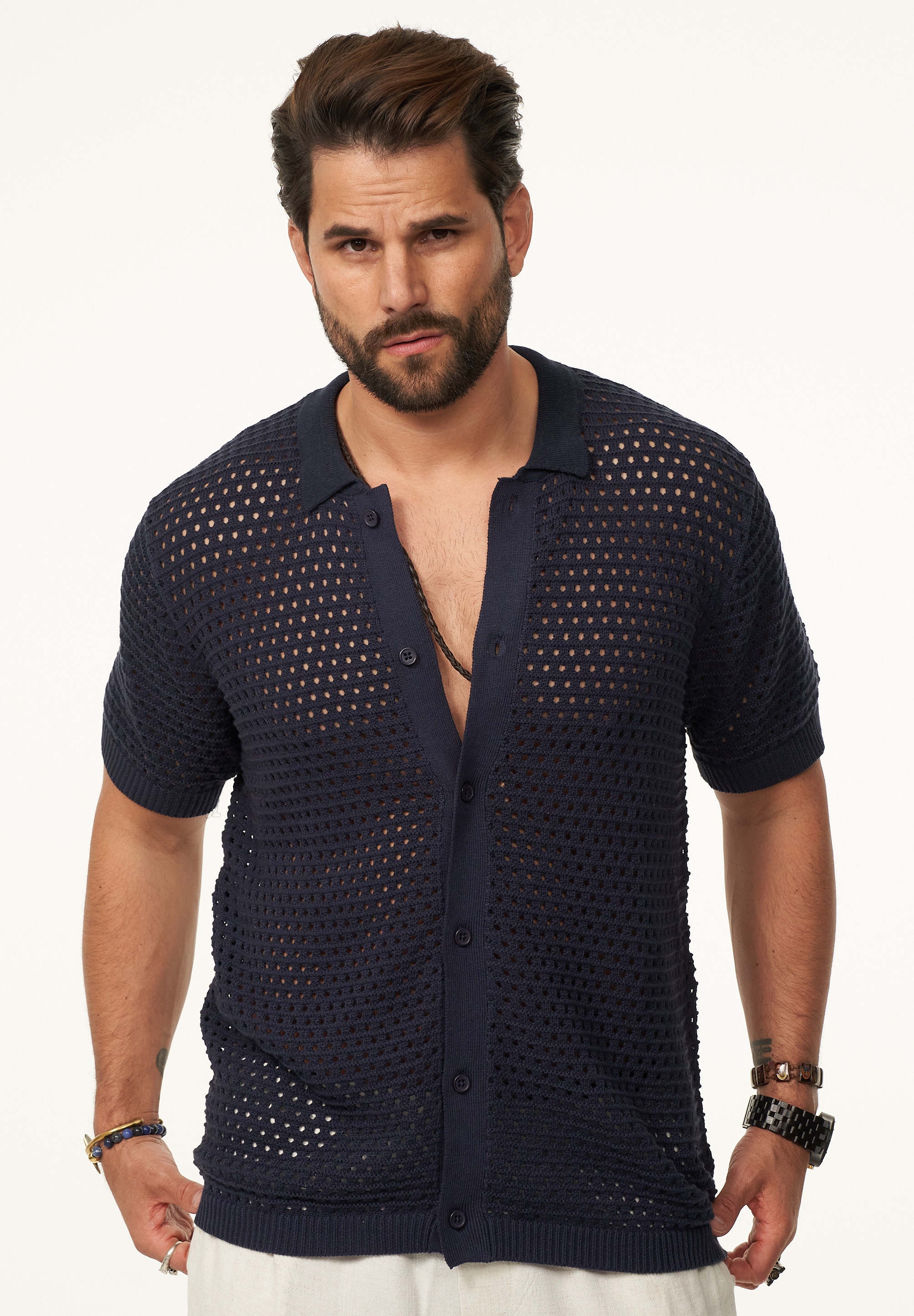 SOULSTAR Poloshirt »Kurzarm Strickhemd im Cardigan Stil mit Knopfleiste für Herren« Herren Kurzarm Strick Polo-Hemd Cardigan T-Shirt