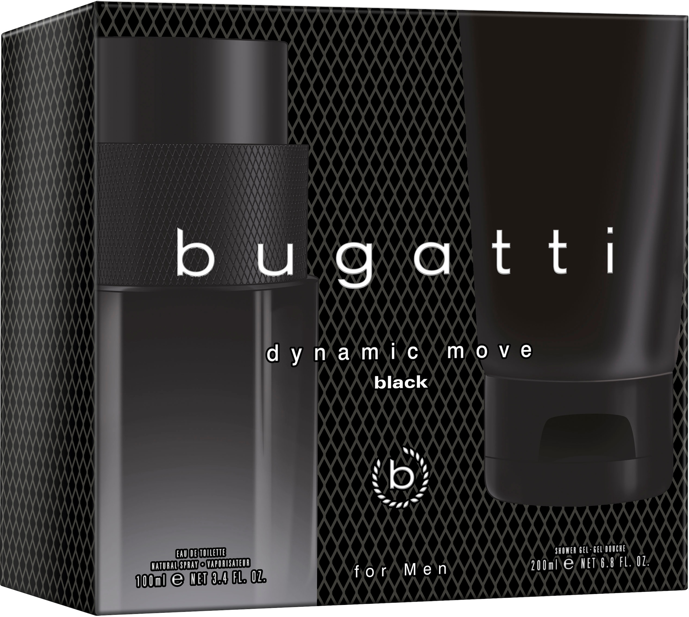 Eau de Toilette »BUGATTI Dynamic Move Black for him GP EdT 100ml + 200 ml SG«, (2 tlg.)