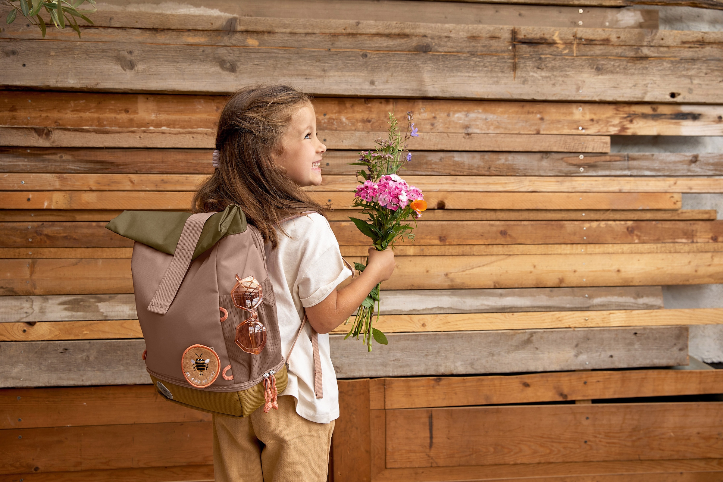 LÄSSIG Kinderrucksack »Nature, Mini Rolltop Backpack, Hazelnut«, Reflektoren, aus recycelten PET-Flaschen