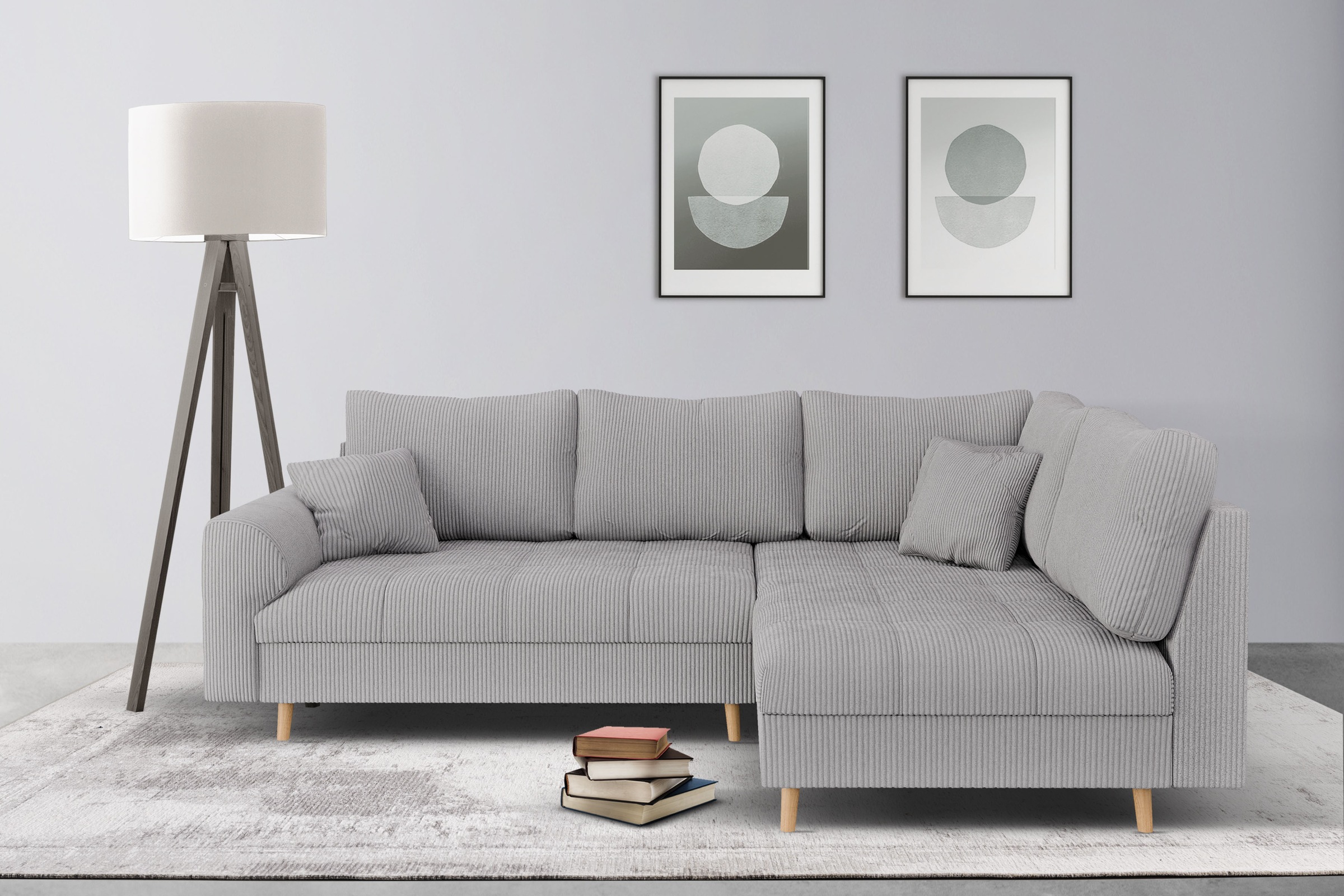 Home affaire Ecksofa »CHARRE L-Form mit Ottomane, Maße B/T/H: 231/161/81 cm«, feine Steppung, lose Rücken- und Zierkissen, auch in Cord und Bouclé