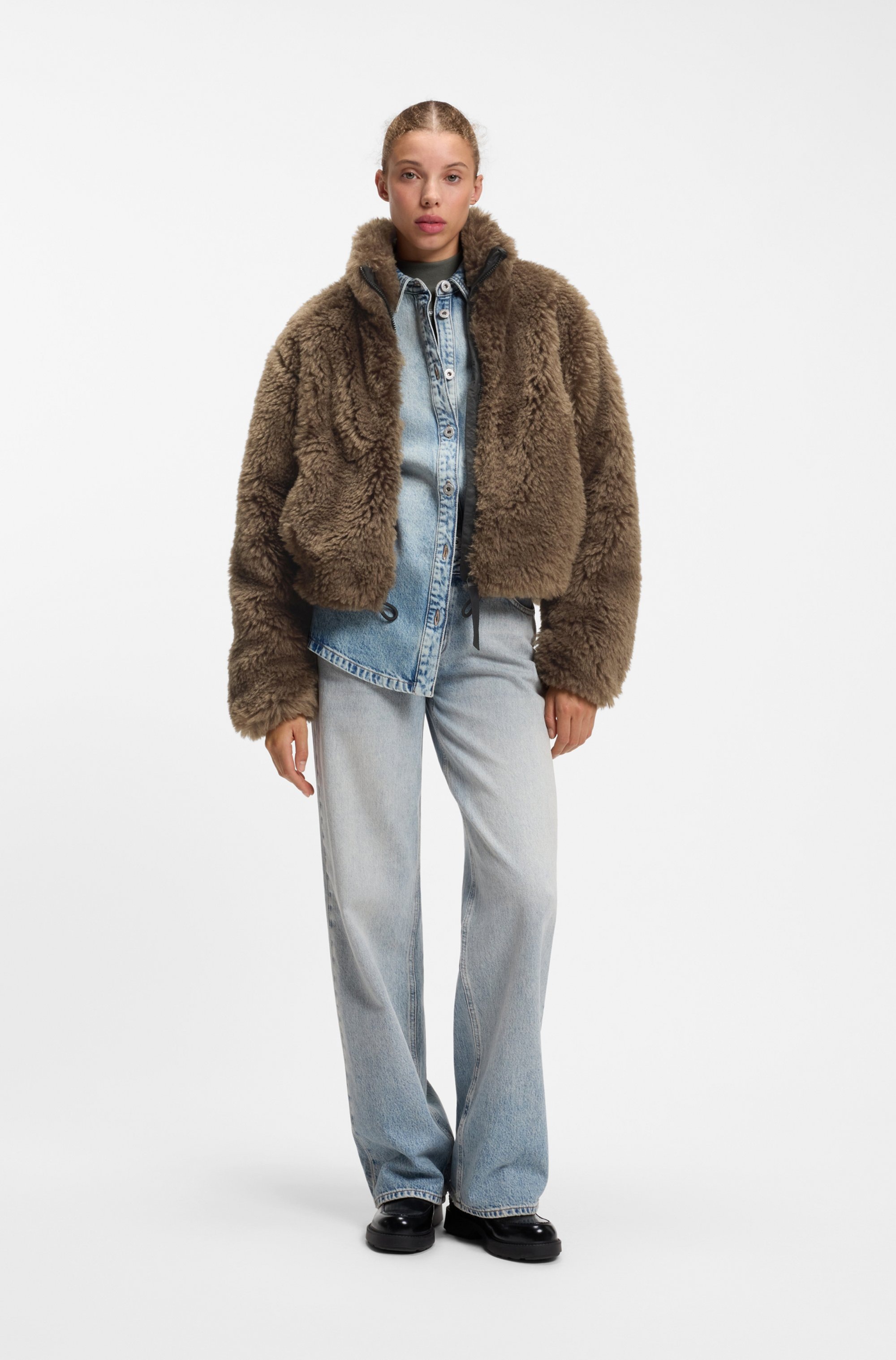 HUGO Fellimitatjacke »Felver« mit verstellbarem Saum