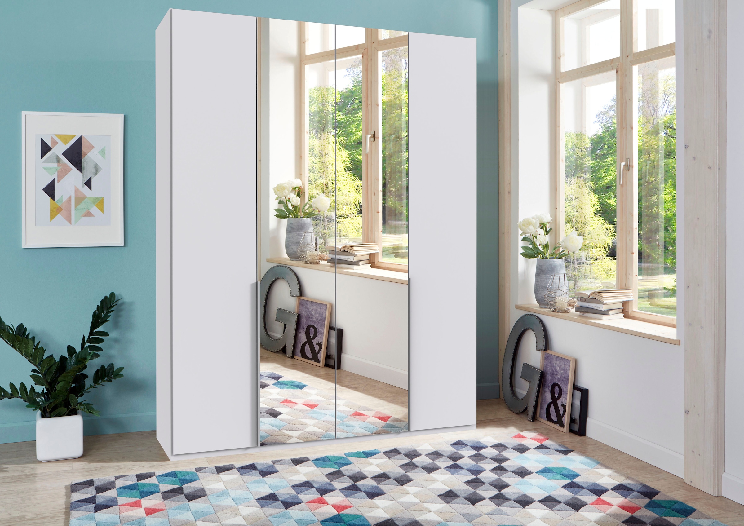 Wimex Kleiderschrank »Mugano,in 8 Breiten,3 Höhen,2 Tiefen, viele Farben, Made in Germany«, (in Basic oder Premium Ausstattung mit 2 weiteren Einlegeböden), mit langen Griffstangen aus Metall, wahlweise mit oder ohne Spiegel