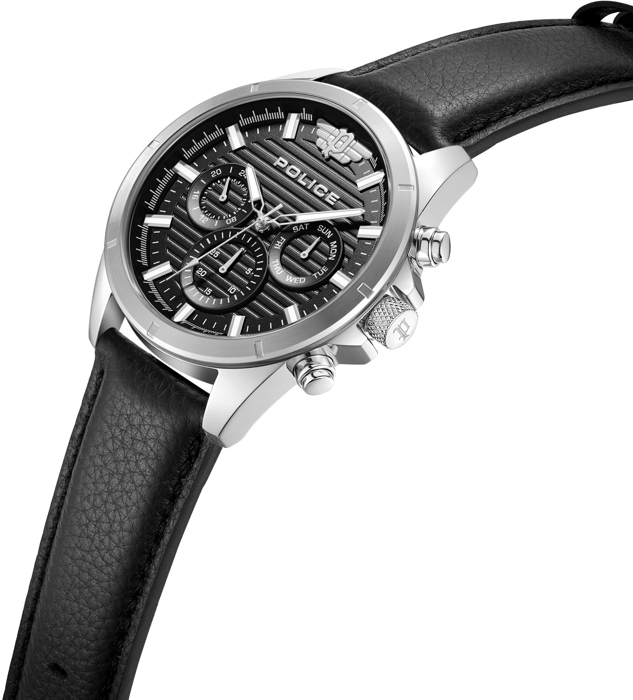 Police Multifunktionsuhr »MALAWI« Quarzuhr, Armbanduhr, Herrenuhr, Lederarmband, analog, Wochentag