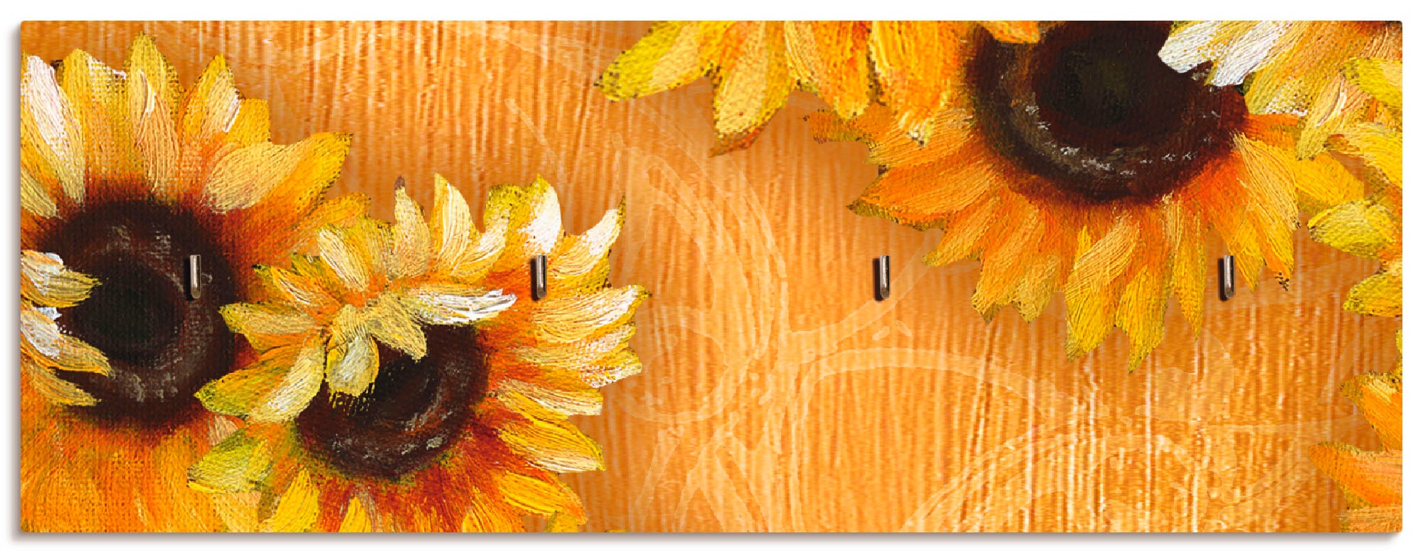 Artland Hakenleiste »Sonnenblumen«, aus Holz mit 4 Schlüsselhaken – Schlüsselboard, Schlüsselbretter, Schlüsselhalter, Schlüsselaufhänger für den Flur – Stil: Modern