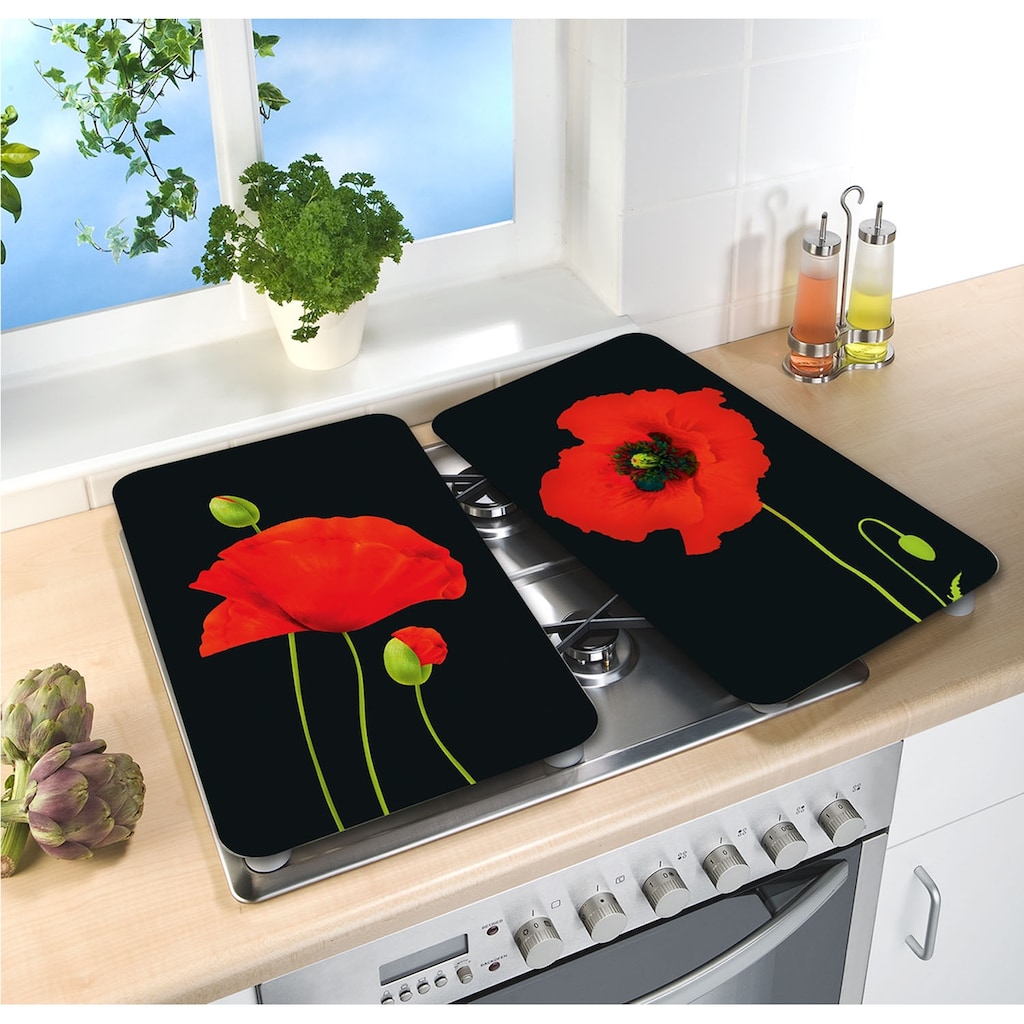 WENKO Herd-Abdeckplatte »Universal Mohn«, (Set, 2 tlg.)