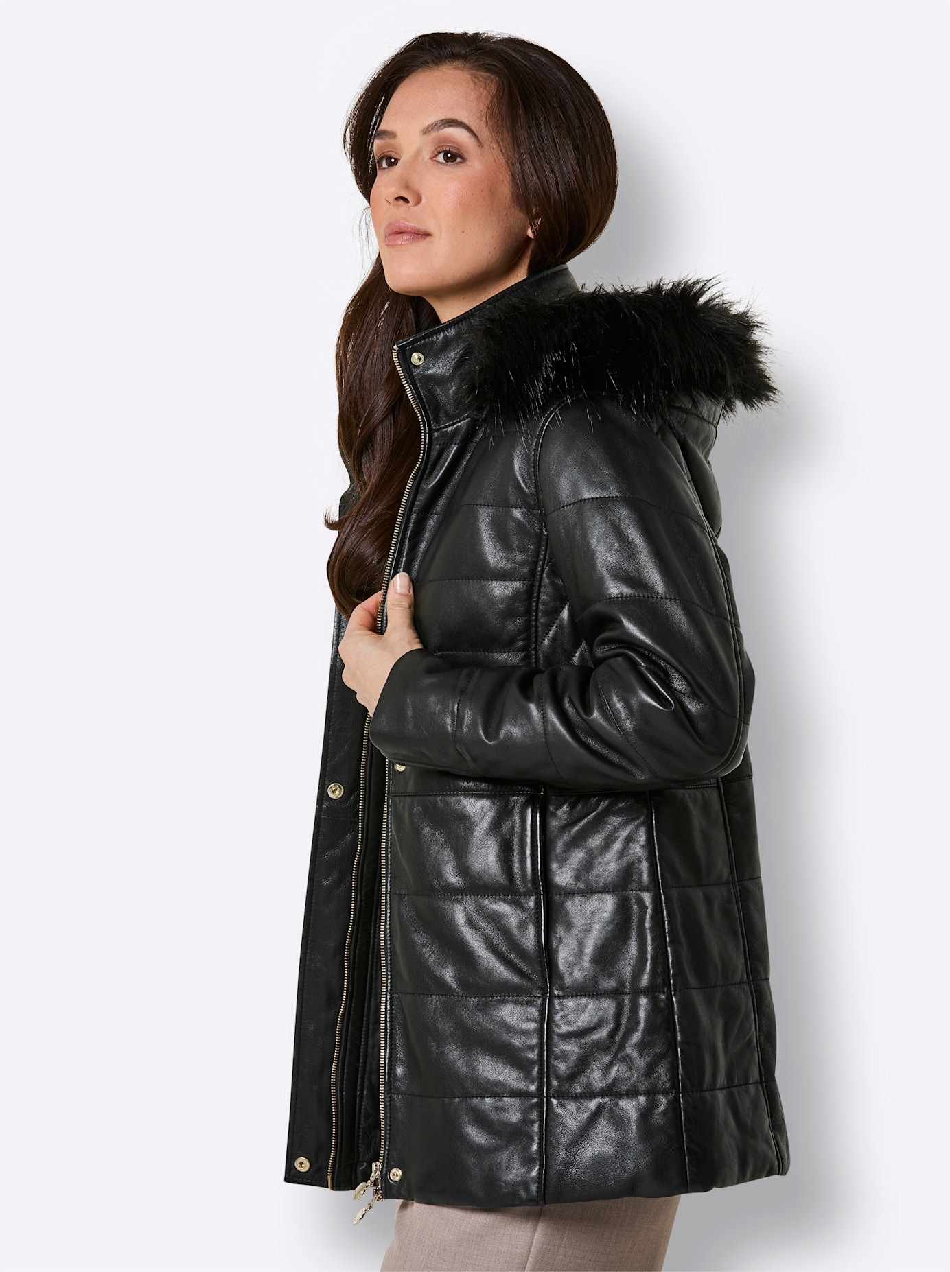 Mainpol Lederjacke mit Kapuze
