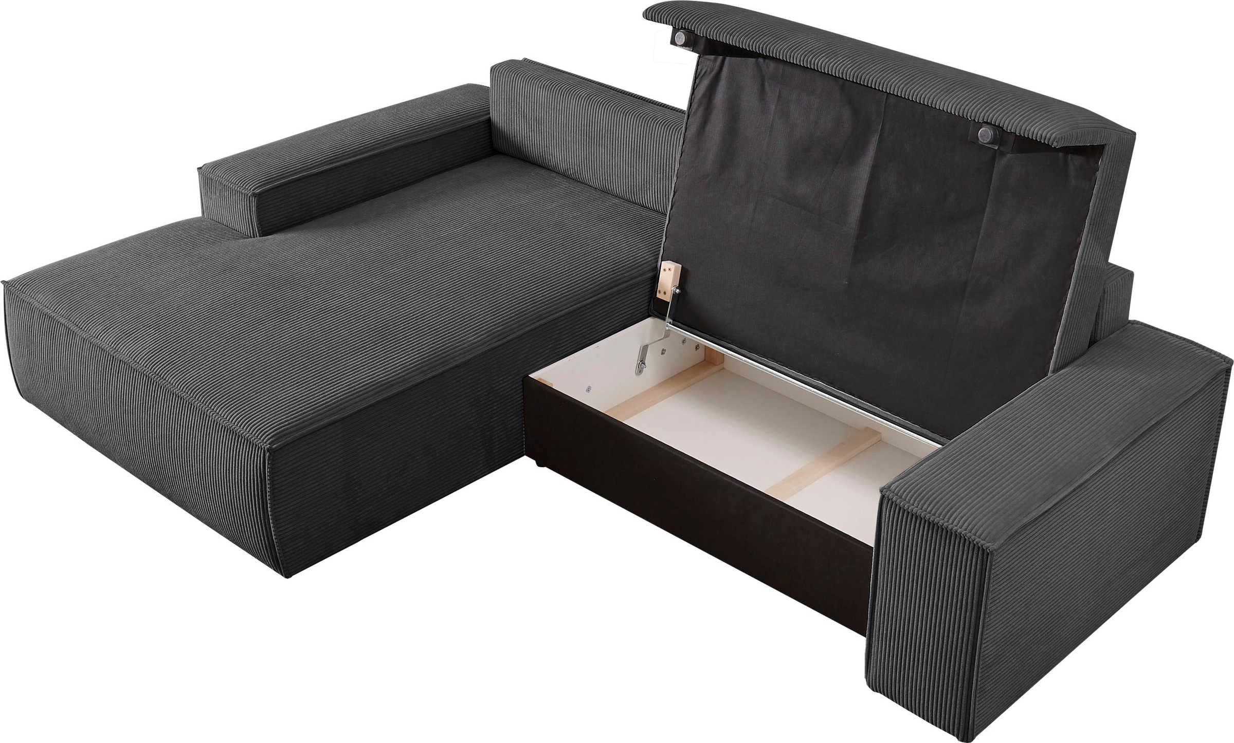 Home affaire Ecksofa »SHERWOOD L-Form, 267 cm - OTTO. Verlässliche Qualität.« Schlaffunktion mit Bettkasten (210x136 cm), Cord, Vintage, Samtvelours