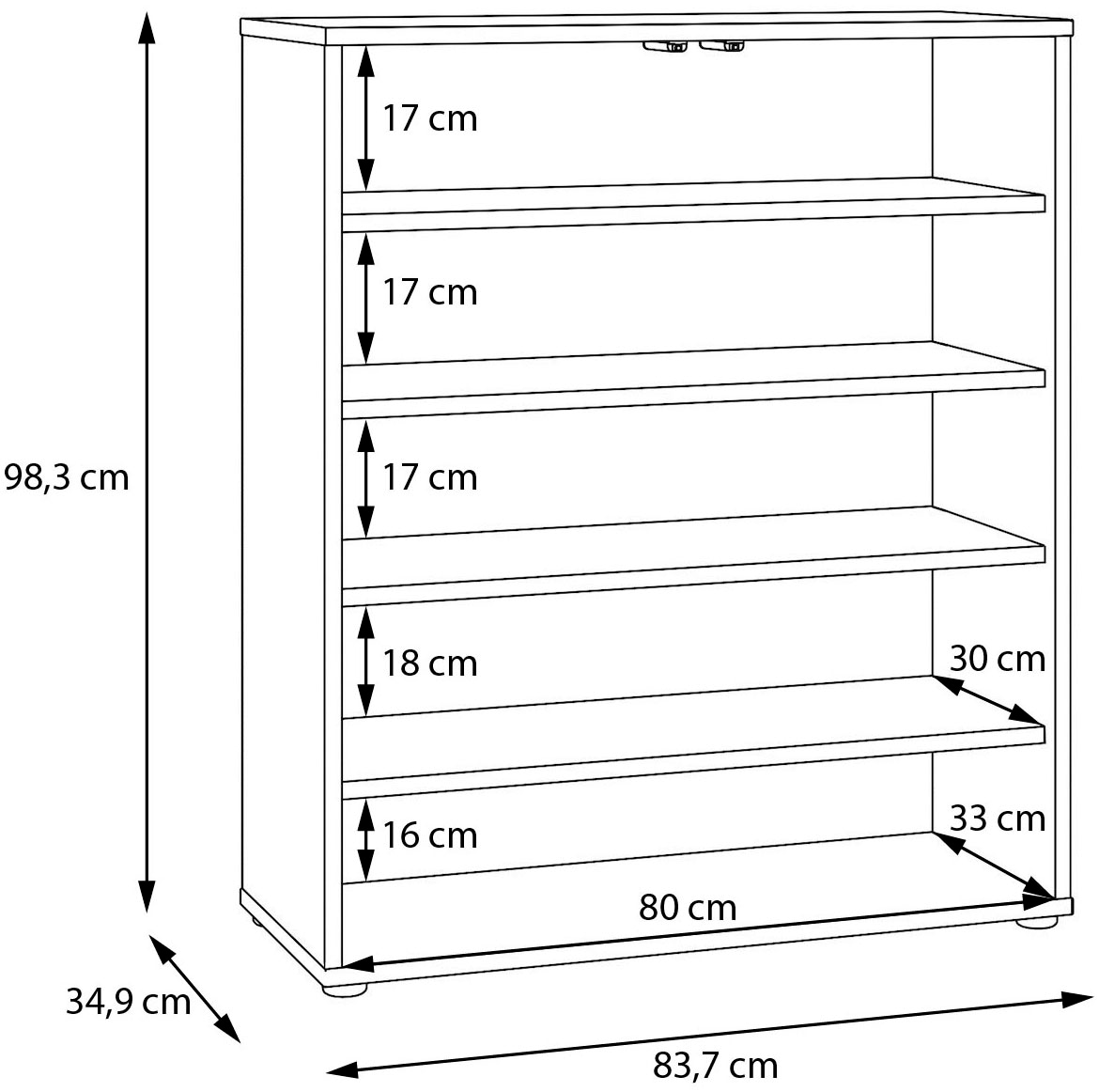 FORTE Schuhschrank Metallgriffe Schwarz B/H/T 83,7/98,3/34,9cm Soft Close
