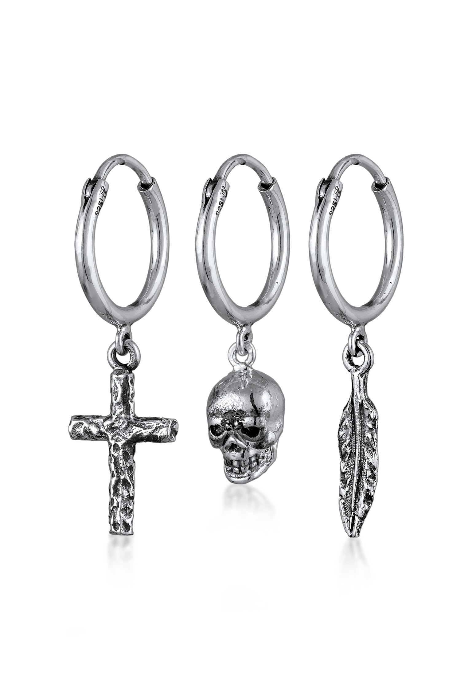 Paar Creolen »Ohrringe Creolen Set Kreuz Totenkopf Feder 925 Silber«