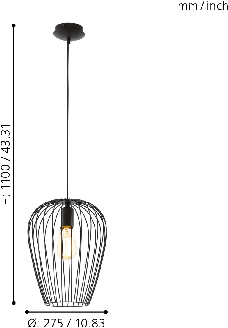 EGLO Pendelleuchte »NEWTOWN«, 1 flammig, Leuchtmittel E27 | ohne Leuchtmittel, Vintage Pendelleuchte, Retro Hängelampe, Schwarz, E27, Ø: 27,5cm