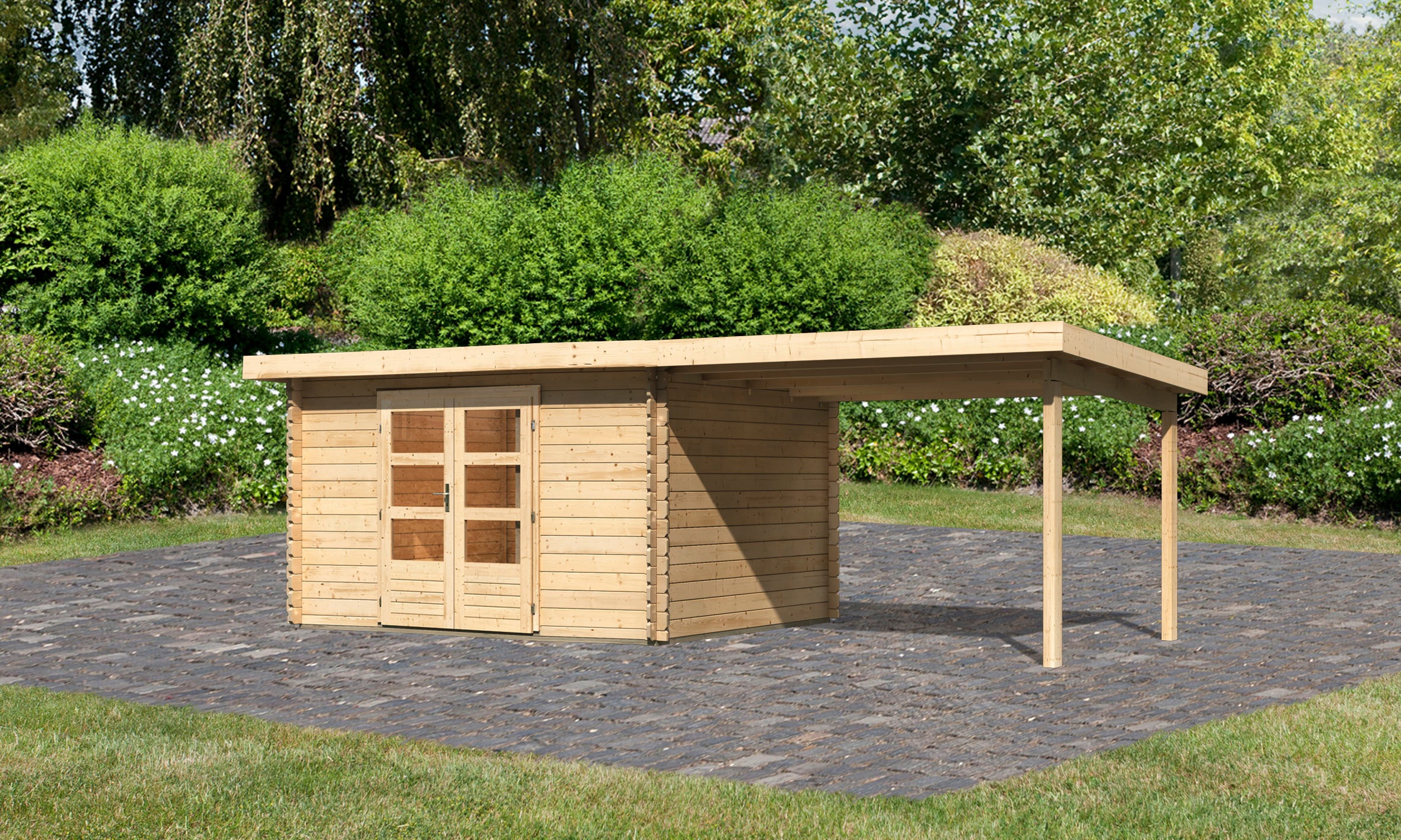 Karibu Gartenhaus »Schloßsee 7«, mit Anbaudach