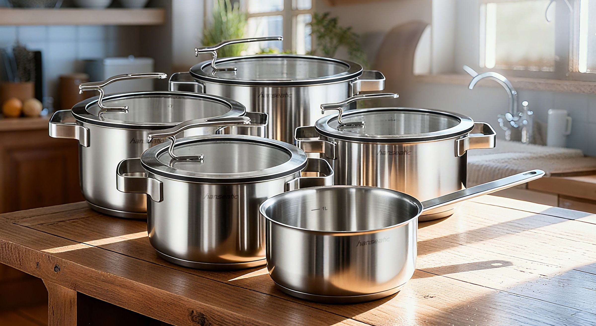 Hanseatic Topf-Set »STYLE« Set, Fleischtopf 1x 16 cm / 2x 20 cm / 1x 24 cm, Stielkasserolle 16 cm, 9 Stk. tlg. Edelstahl 18/10