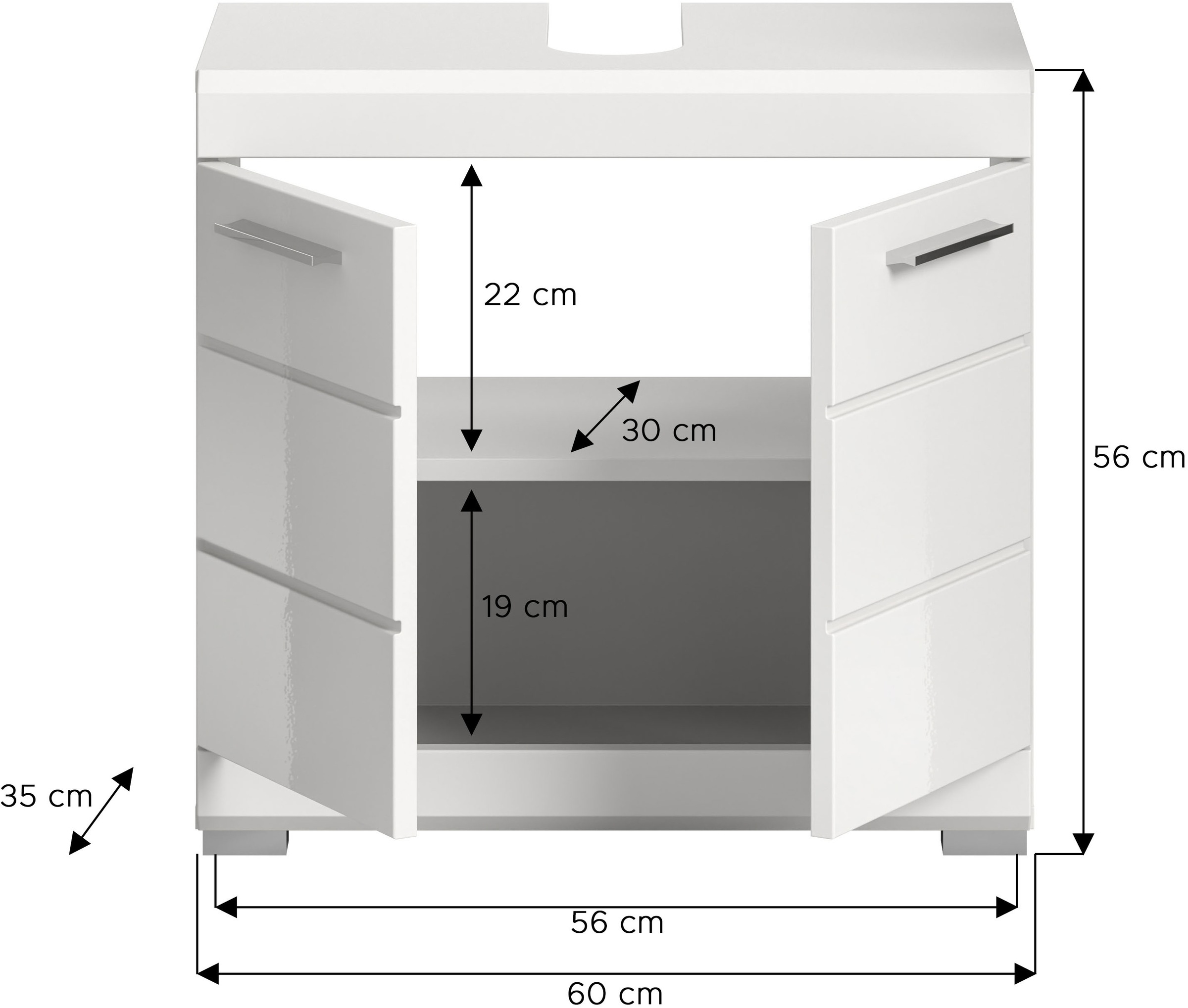 INOSIGN Waschbeckenunterschrank »Siena, Breite 60cm, 2 Tür, 2 Fächer, mit Siphonausschnitt, MDF-Front«, (1 St.), in verschiedenen Farben erhältlich, Badmöbel, Badschrank, Kommode, Bad