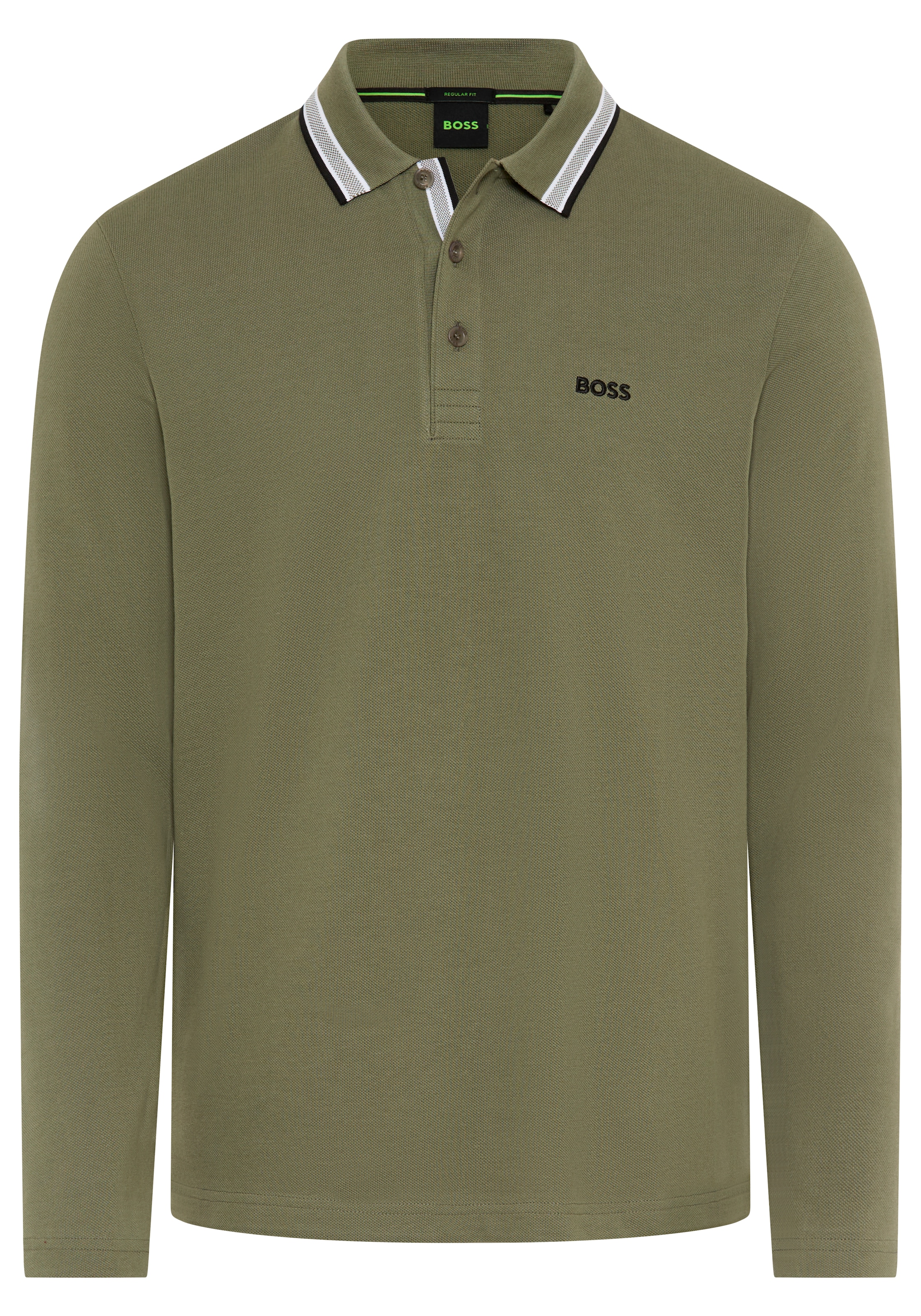 BOSS GREEN Langarm-Poloshirt »Plisy« mit Streifen am Kragen