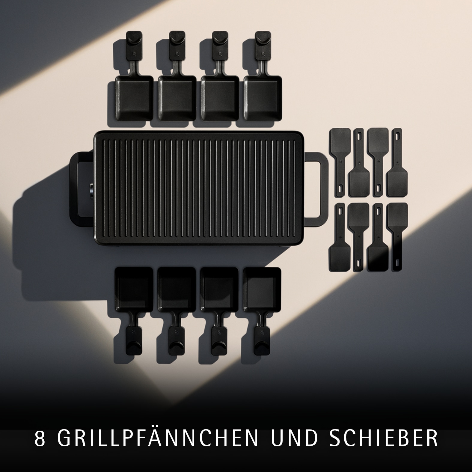 WMF Raclette »Master, indirekte LED-Beleuchtung, Keramikbeschichtung« 8 Stk. Raclettepfännchen 1.500 W Variable Temperatur, spülmaschinengeeignete Pfännchen und Spatel