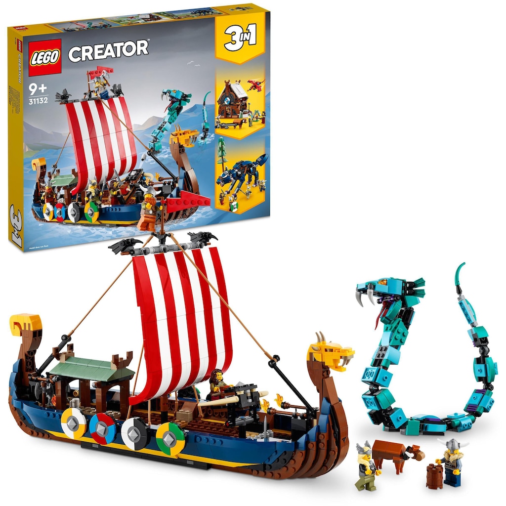 LEGO® Konstruktionsspielsteine »Wikingerschiff mit Midgardschlange (31132), LEGO® Creator 3in1«, (1192 St.), Made in Europe