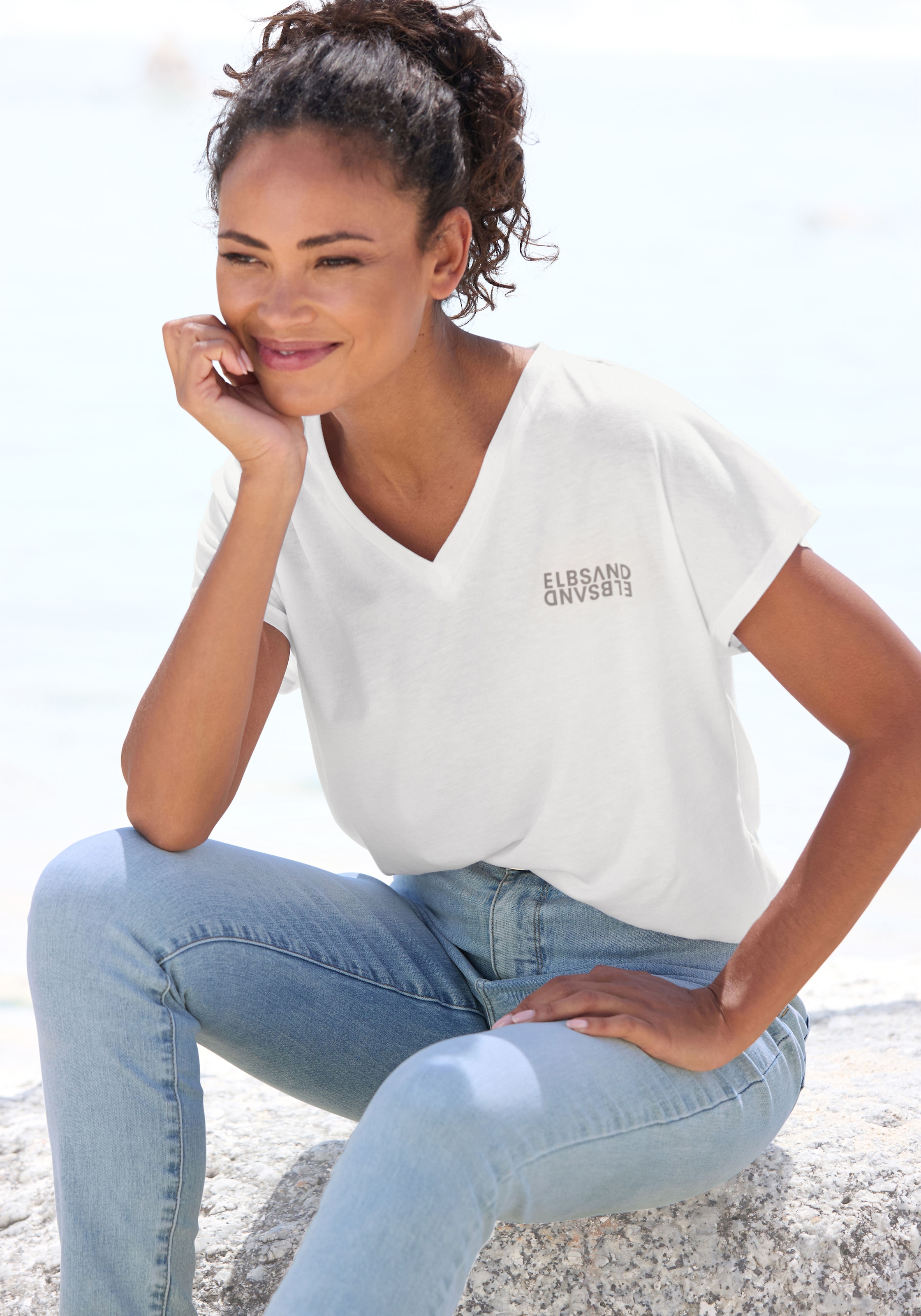 Elbsand V-Shirt, mit Logoprint, Kurzarmshirt, Basic