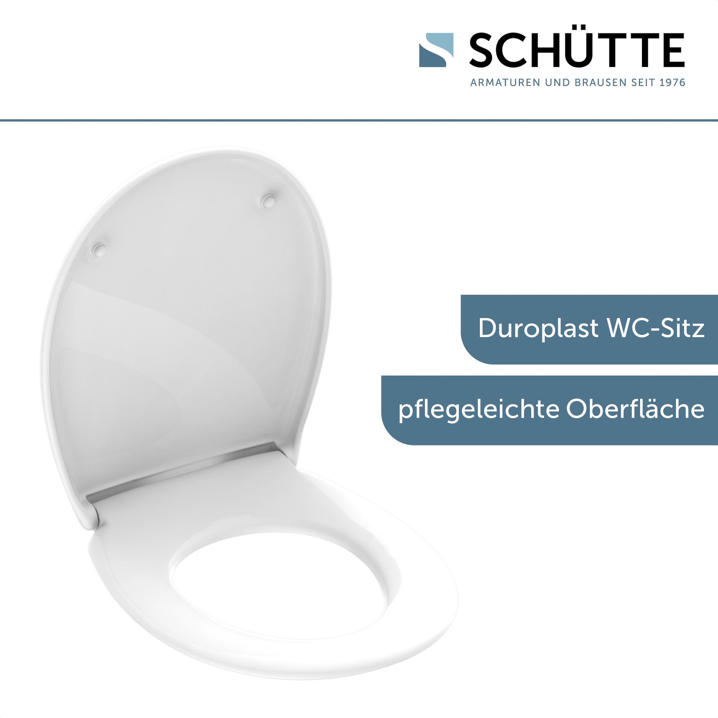 Schütte WC-Sitz »Duroplast, WHITE«, (WC-Sitz, Befestigungsmaterial, Montageanleitung), mit Absenkautomatik und Schnellverschluss, inklusive Duftstein