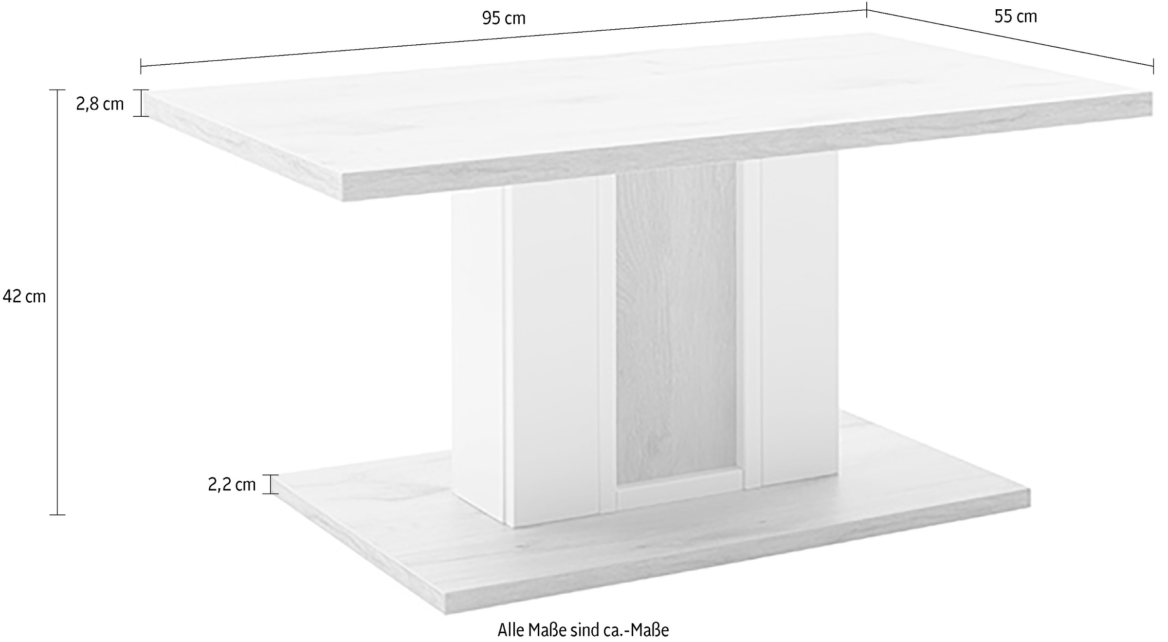 MCA furniture Couchtisch »SANTERNO Couchtisch mit Säule«, (1 St.), Tisch, Soft White/Viking Oak, mit Säule, belastbar 50kg, Breite 95 cm