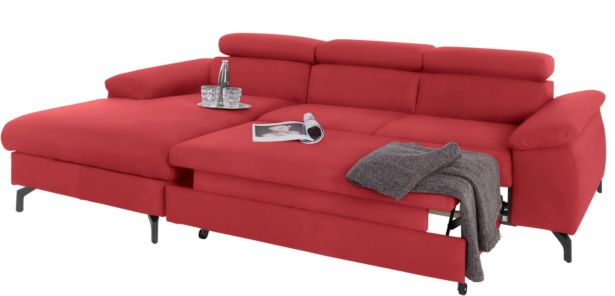 COTTA Polstergarnitur »Komaris L-Form«, (Set), Set bestehend aus: Ecksofa mit Kopfteilverstellung & Hocker