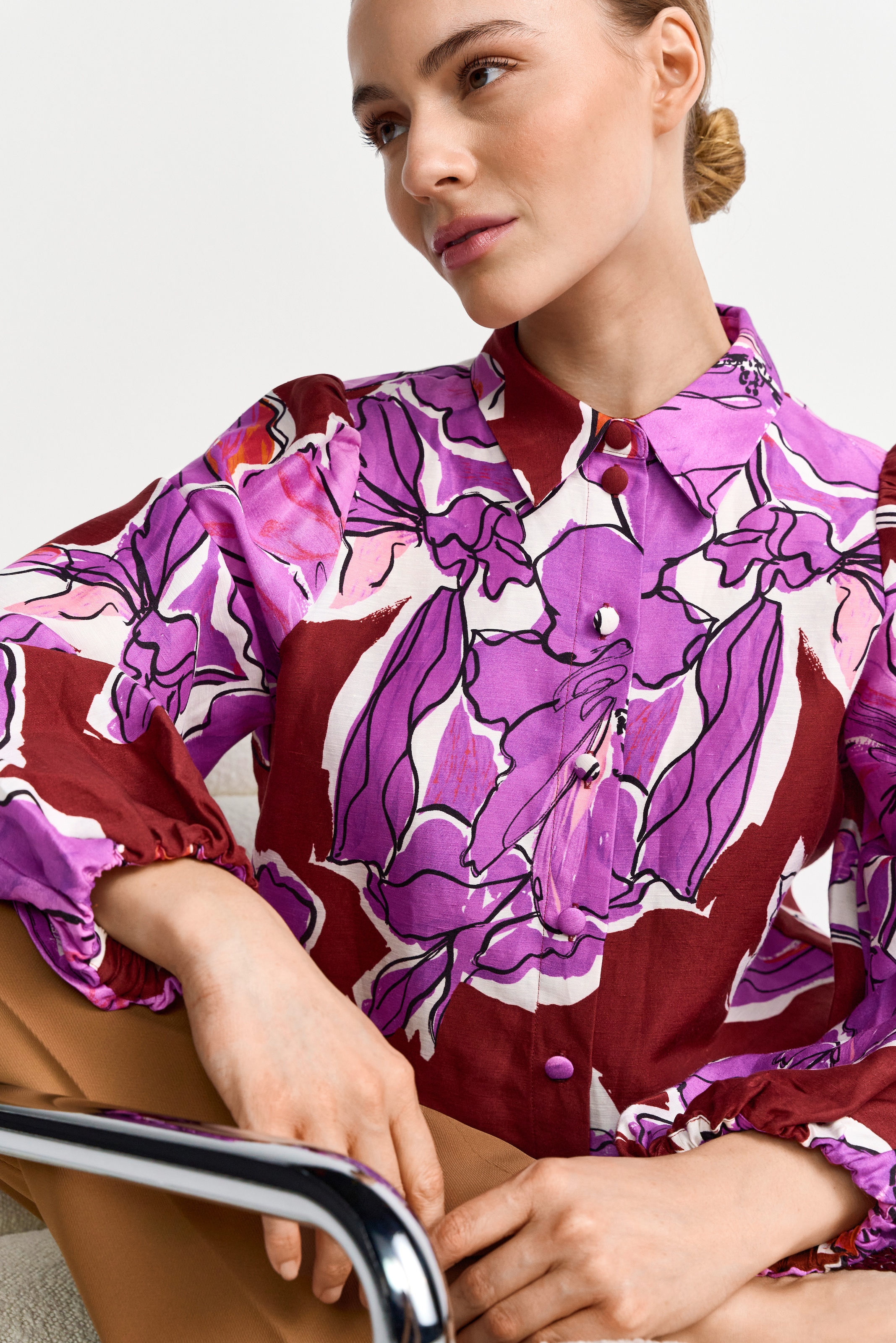 RICHROYAL Langarmbluse aus Leinen-Mix, Allover Blumenprint